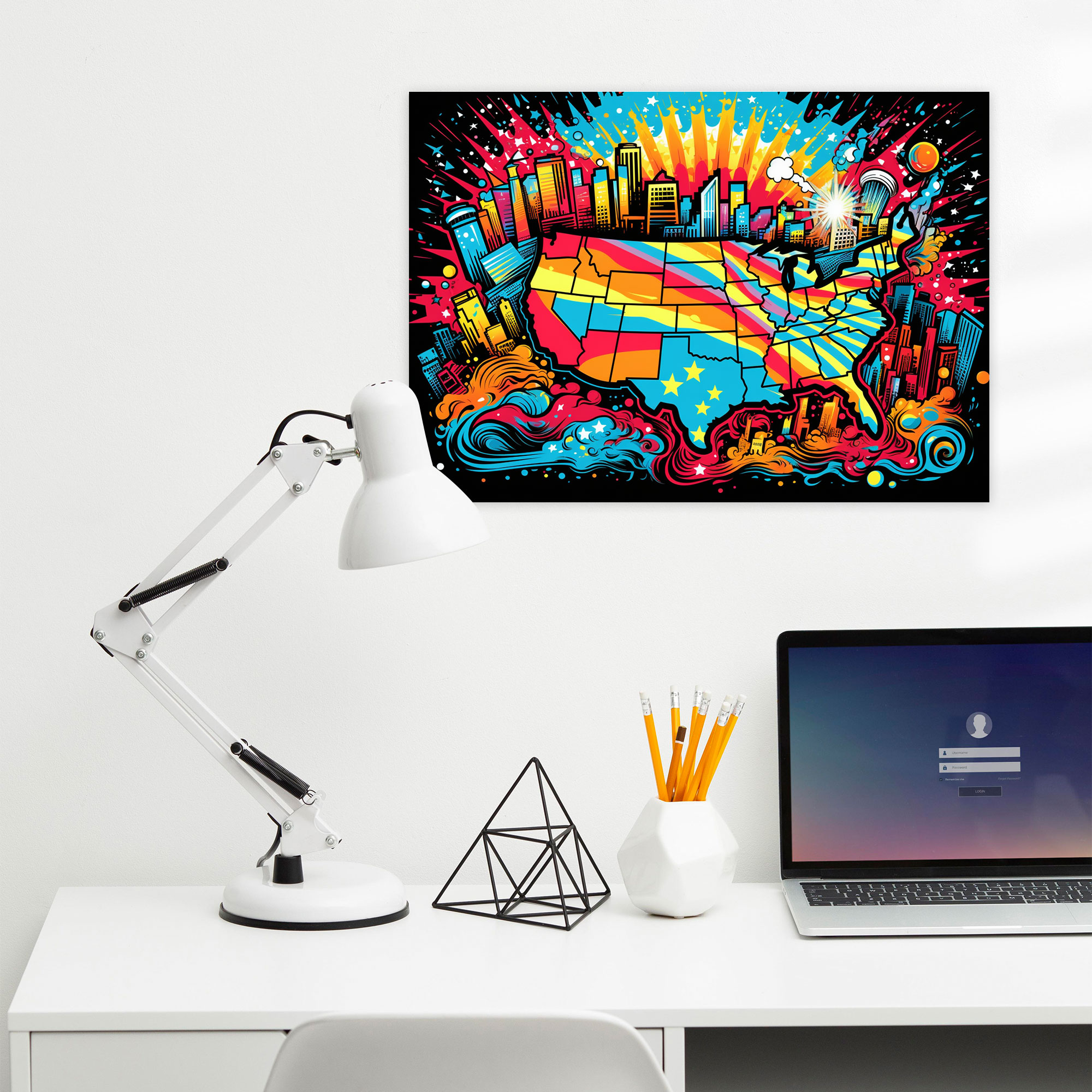 Pop Art United States Of America Map Wall Art - United States Of America Map, Canvas Wall Art, Home Decoration, Pop Art Illustration