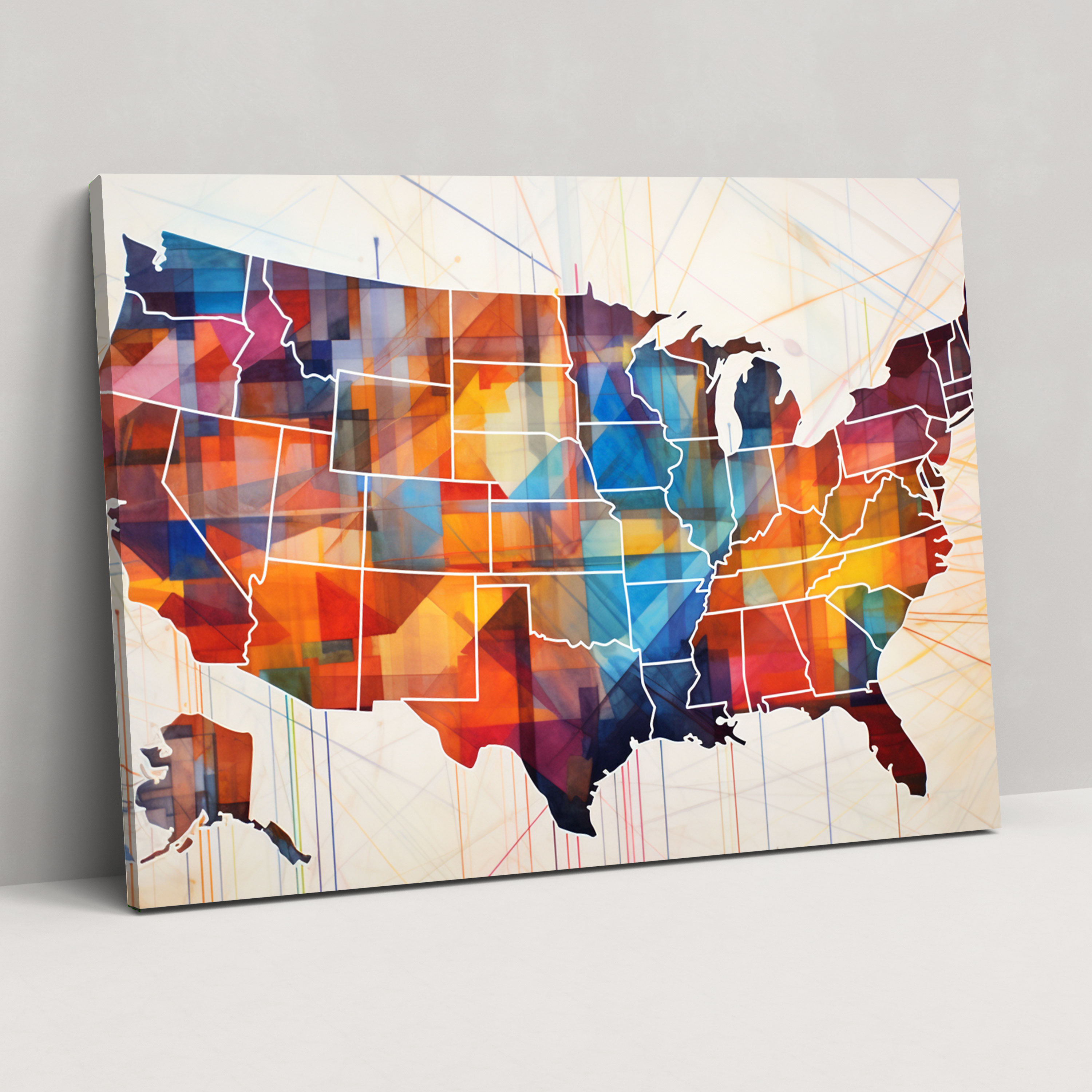 Contemporary United States Of America Map Canvas Print - United States Of America Map, Vibrant Hues, United States Of America Map, Wall Decoration