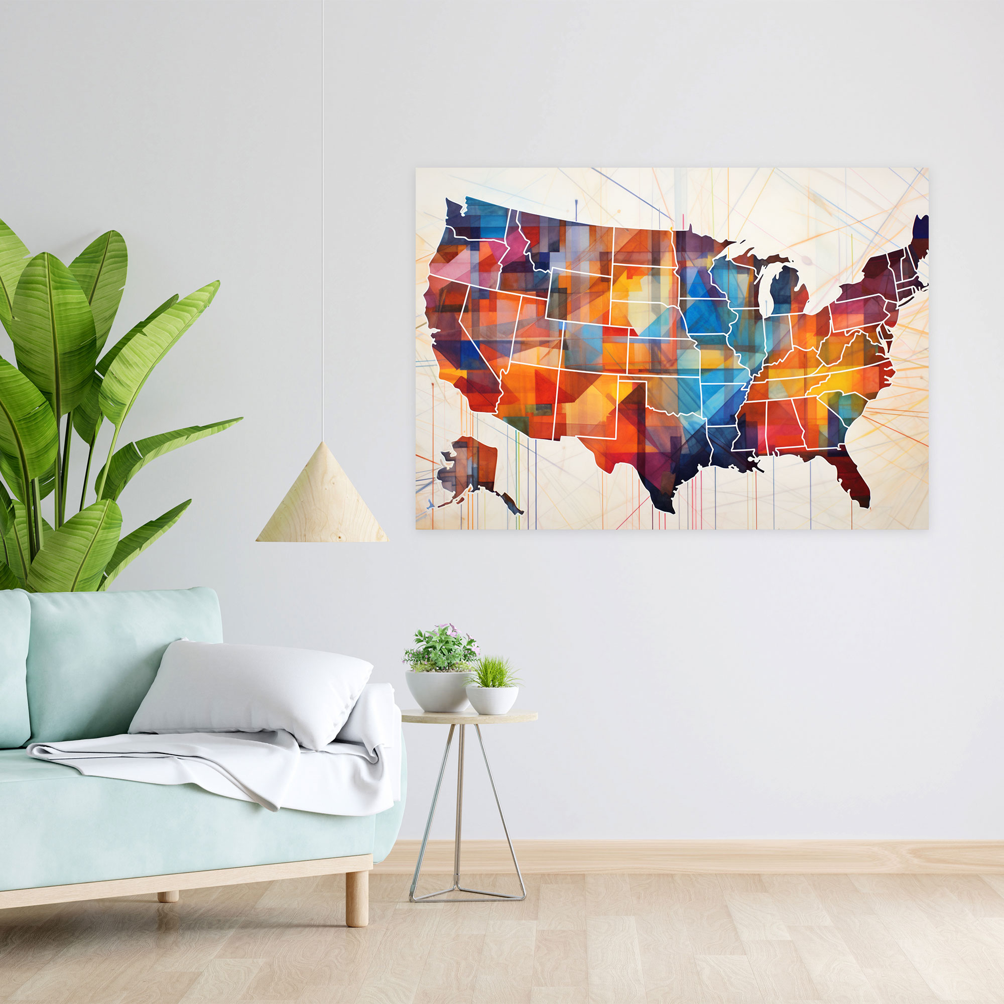 Contemporary United States Of America Map Canvas Print - United States Of America Map, Vibrant Hues, United States Of America Map, Wall Decoration