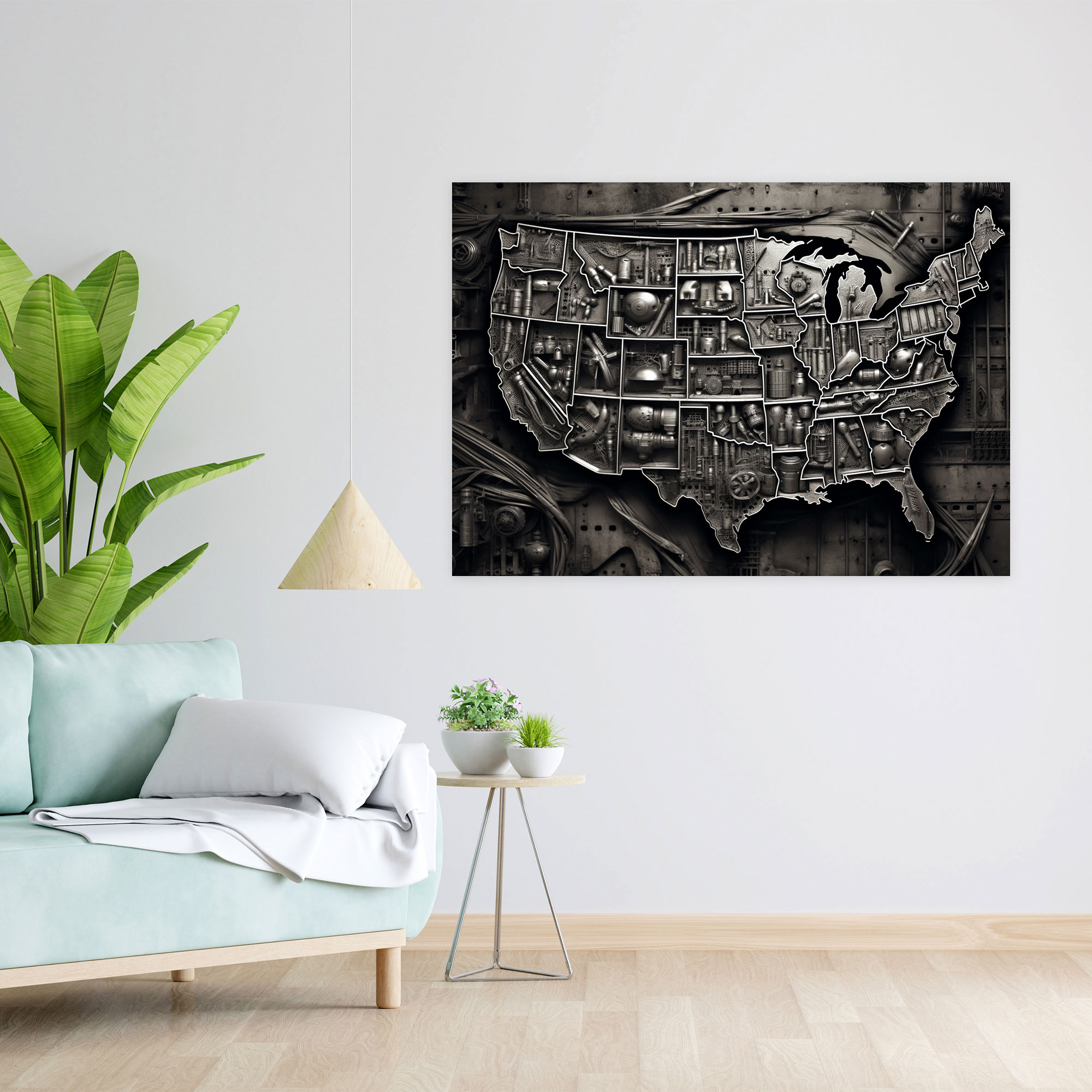 United States Of America Map Canvas Print - United States Of America Map, Wall Decoration, Home Decoration, Black And White Photograph