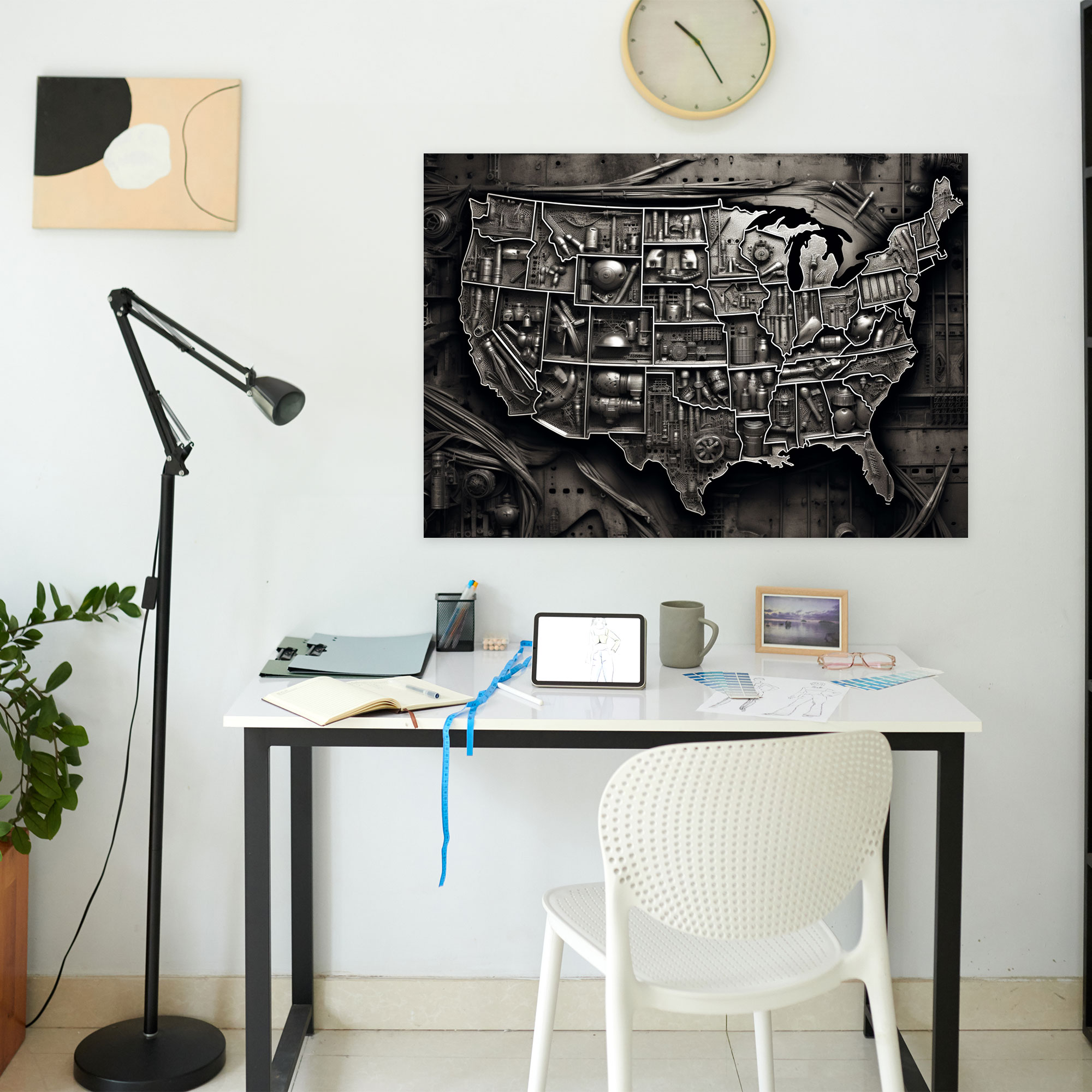 United States Of America Map Canvas Print - United States Of America Map, Wall Decoration, Home Decoration, Black And White Photograph