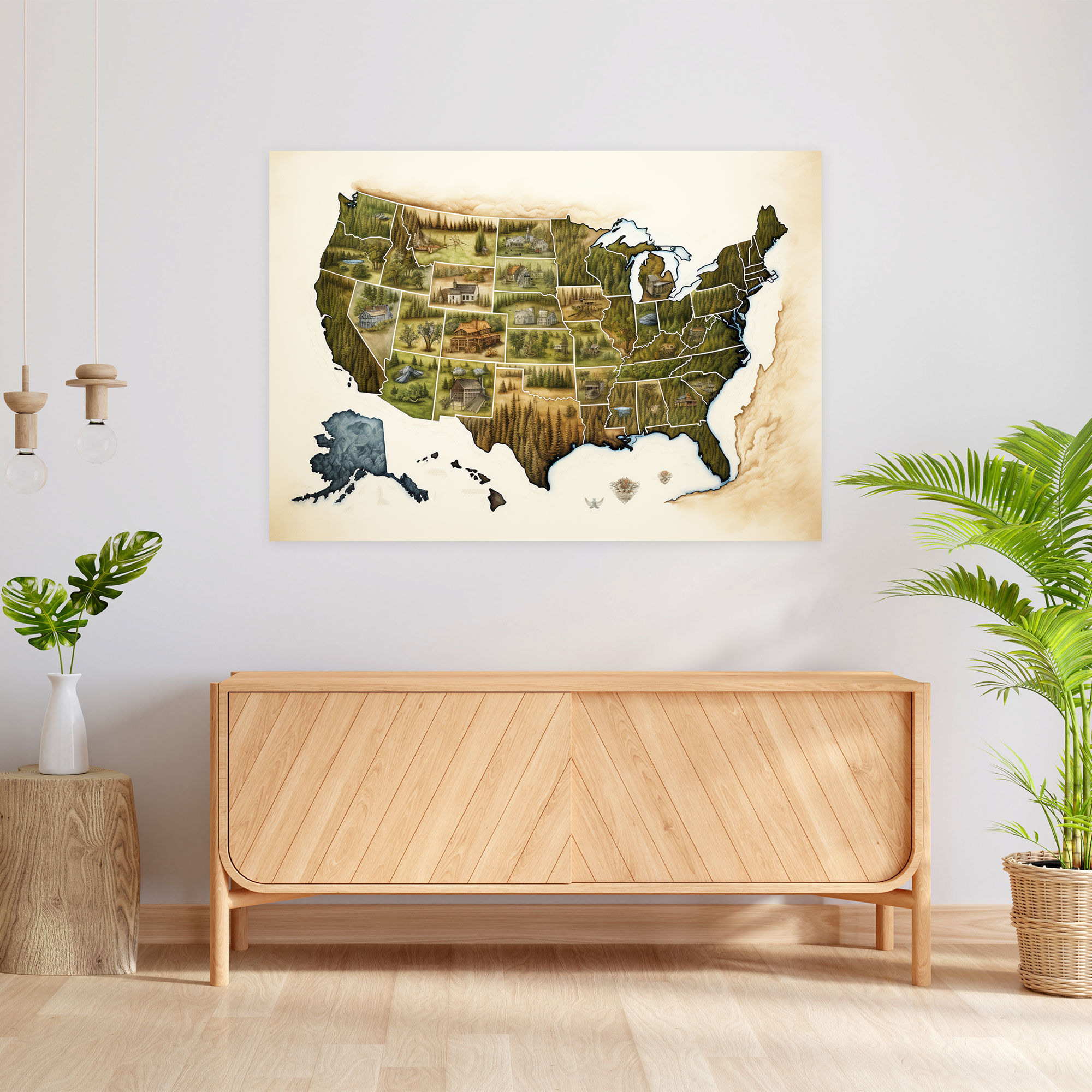 United States Of America Map Canvas Print - United States Of America Map, United States Of America Map, Canvas, Detailed
