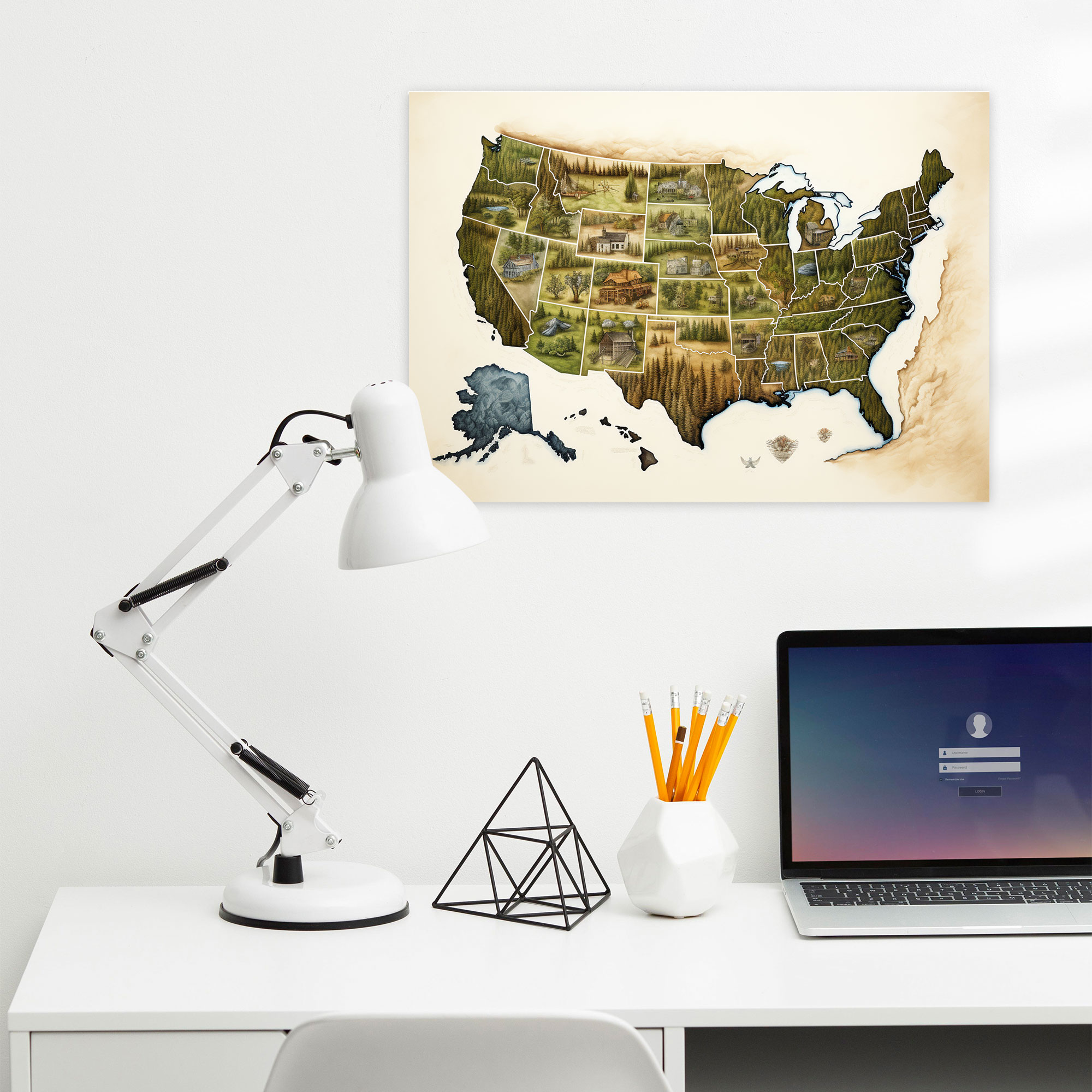 United States Of America Map Canvas Print - United States Of America Map, United States Of America Map, Canvas, Detailed