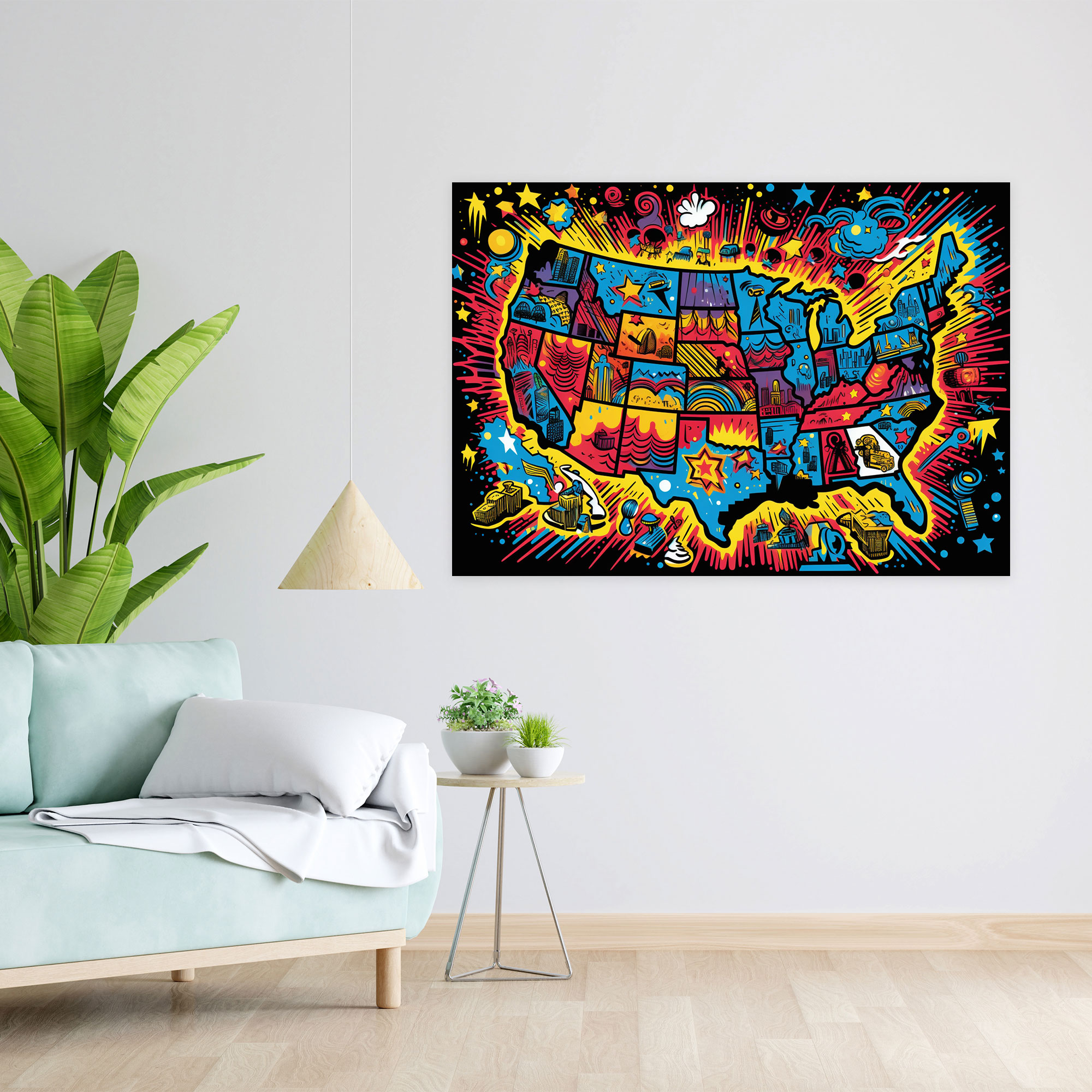 Usa Map Wall Decoration - United States Of America Map, Pop Art Style, Wall Art, Colorful