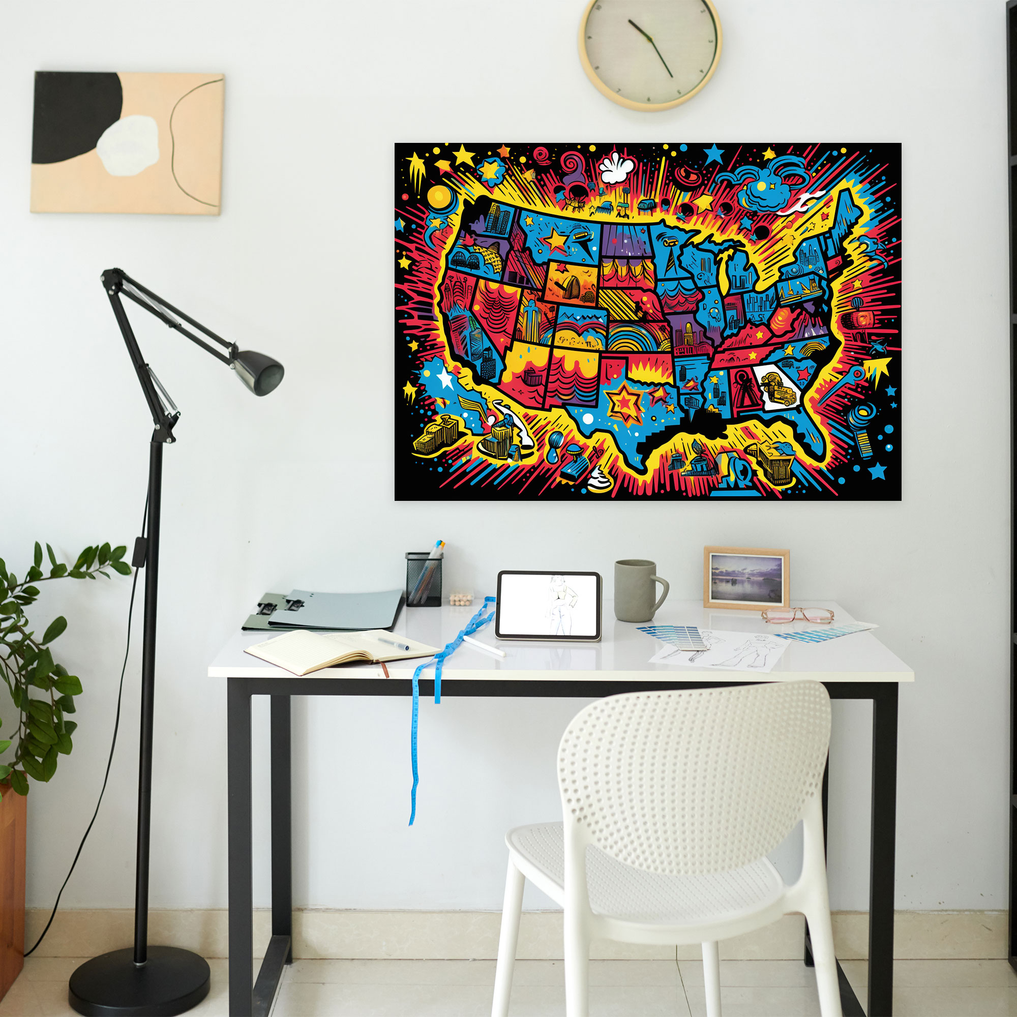 Usa Map Wall Decoration - United States Of America Map, Pop Art Style, Wall Art, Colorful