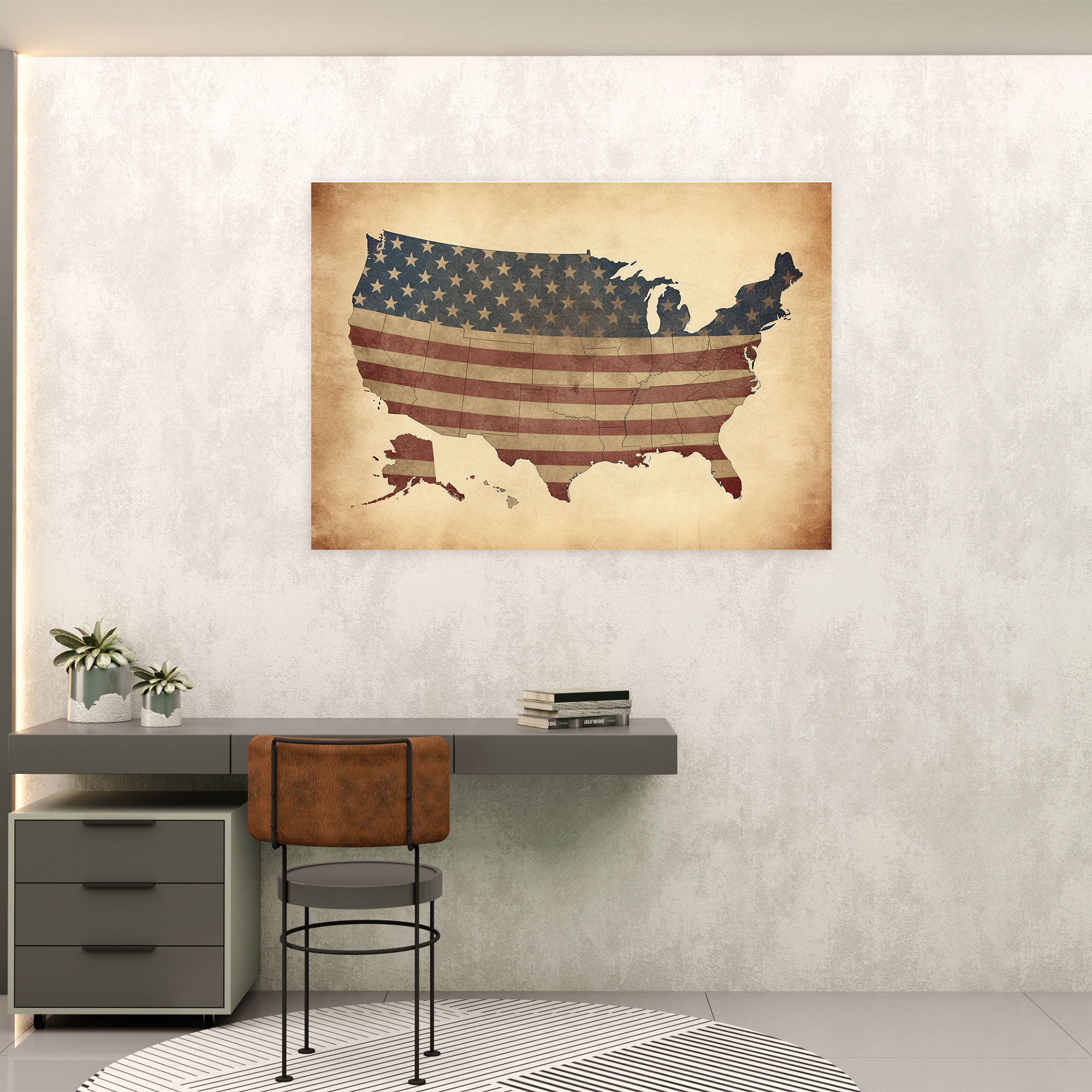 Vintage United States Of America Map Canvas Print - United States Of America Map, Wall Decoration, Distressed Texture, Canvas