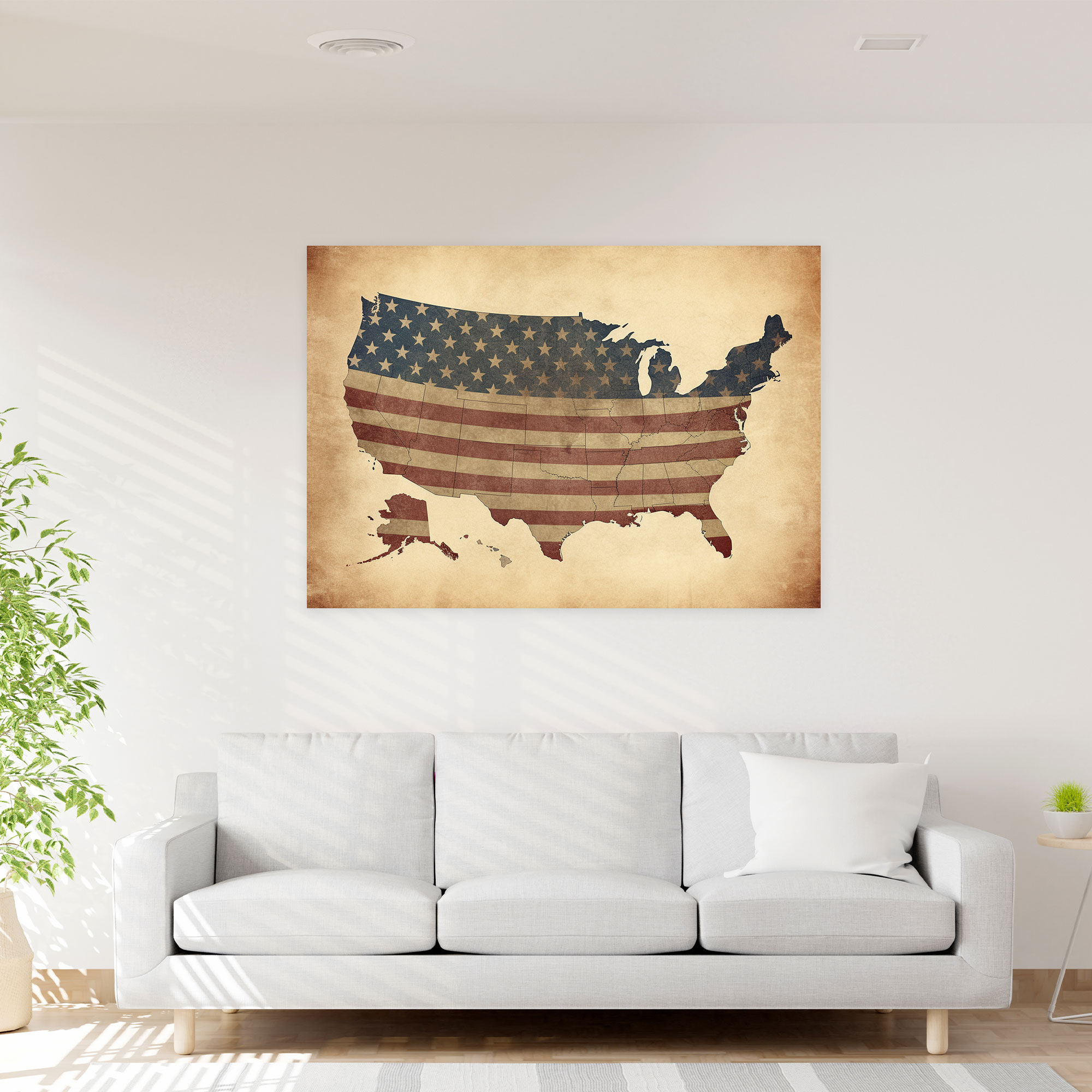 Vintage United States Of America Map Canvas Print - United States Of America Map, Wall Decoration, Distressed Texture, Canvas