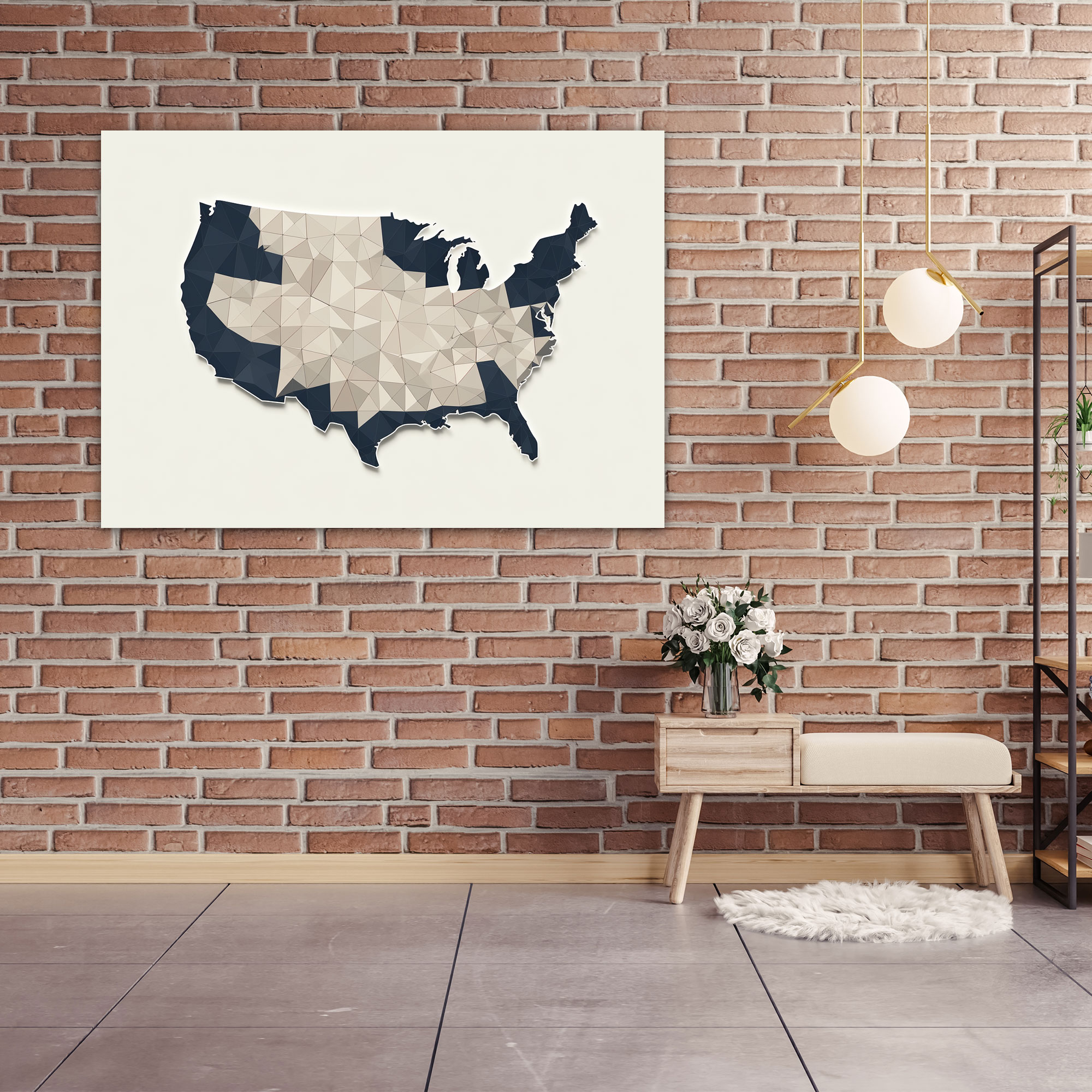 Minimalist United States Of America Map Canvas Print - United States Of America Map, Canvas Print, Monochromatic, Canvas Wall Art