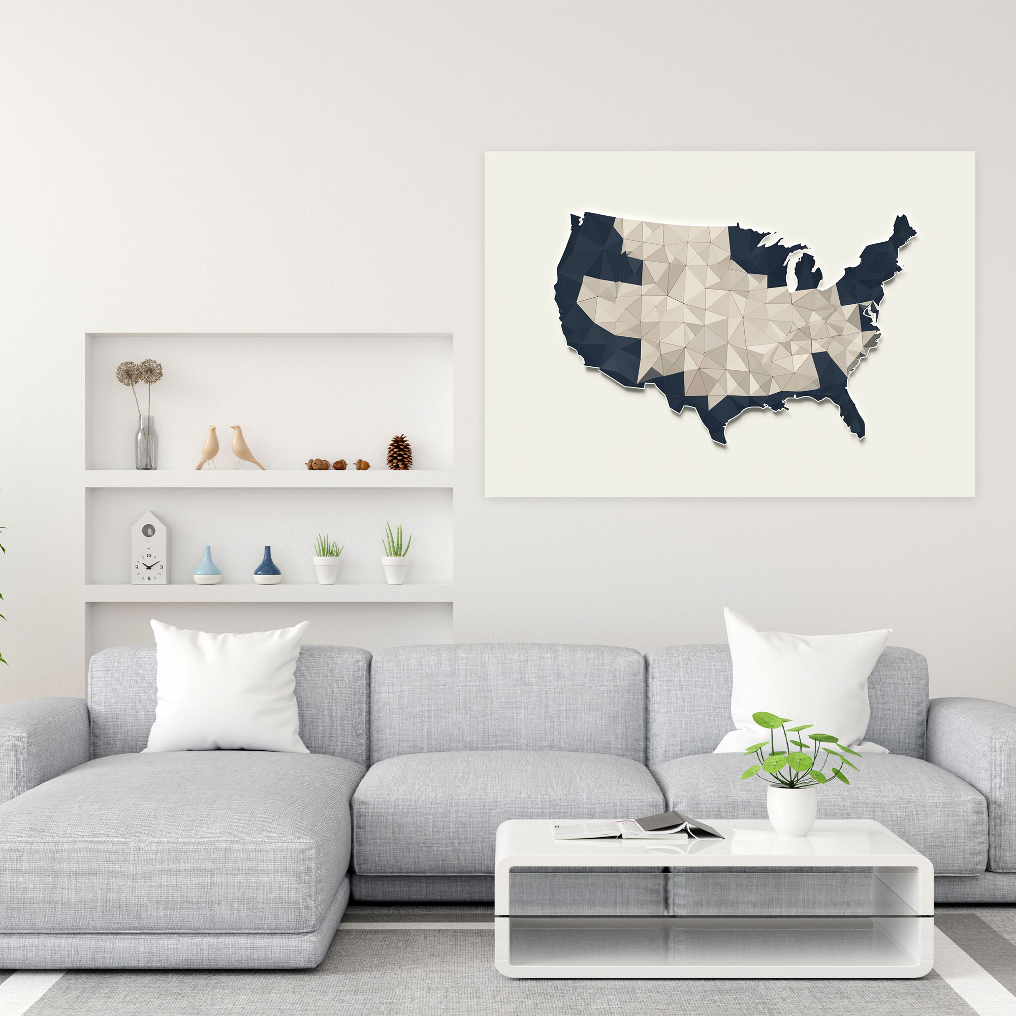 Minimalist United States Of America Map Canvas Print - United States Of America Map, Canvas Print, Monochromatic, Canvas Wall Art