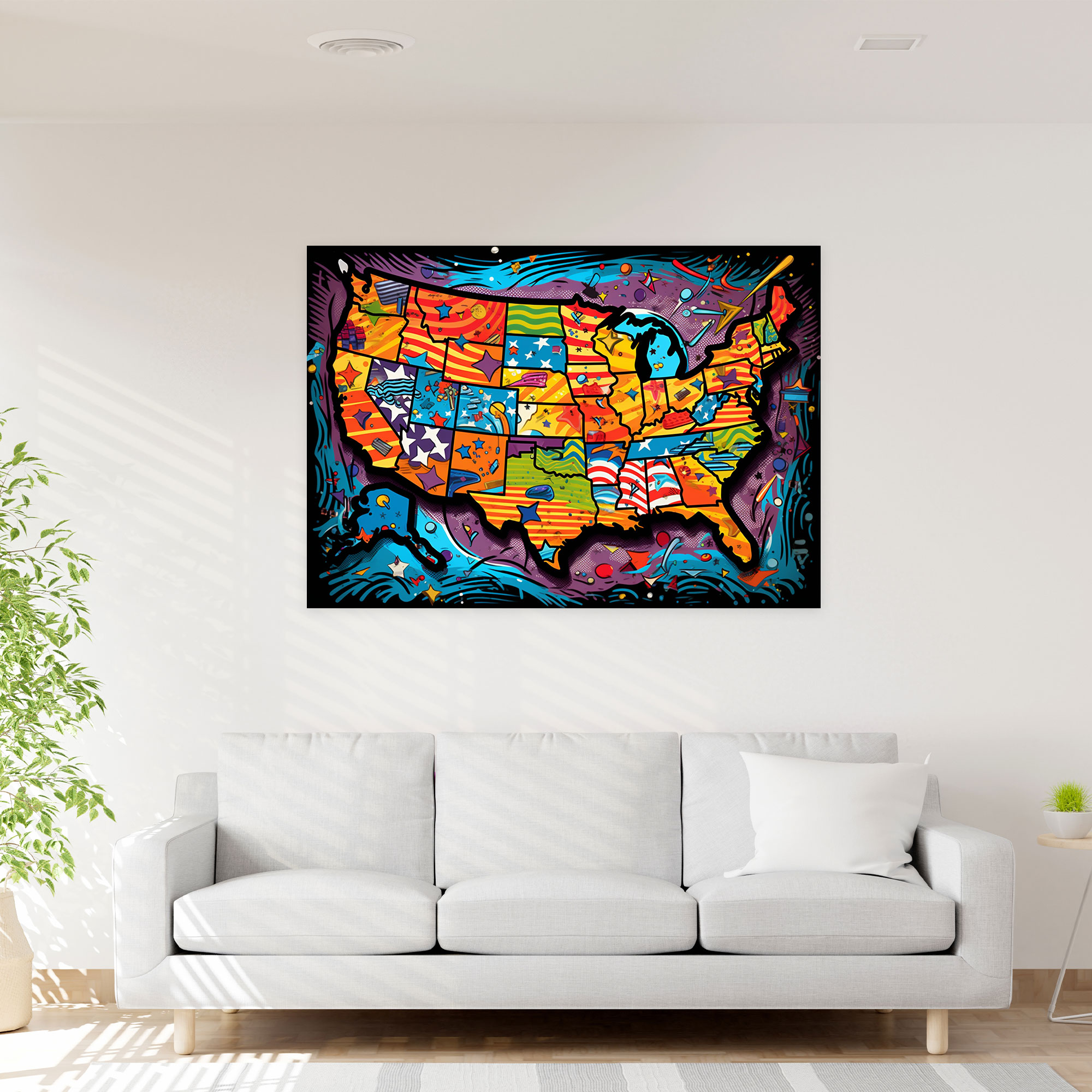 Pop Art United States Of America Map Wall Art - United States Of America Map, Vibrant Colors, Wall Art, Home Decoration