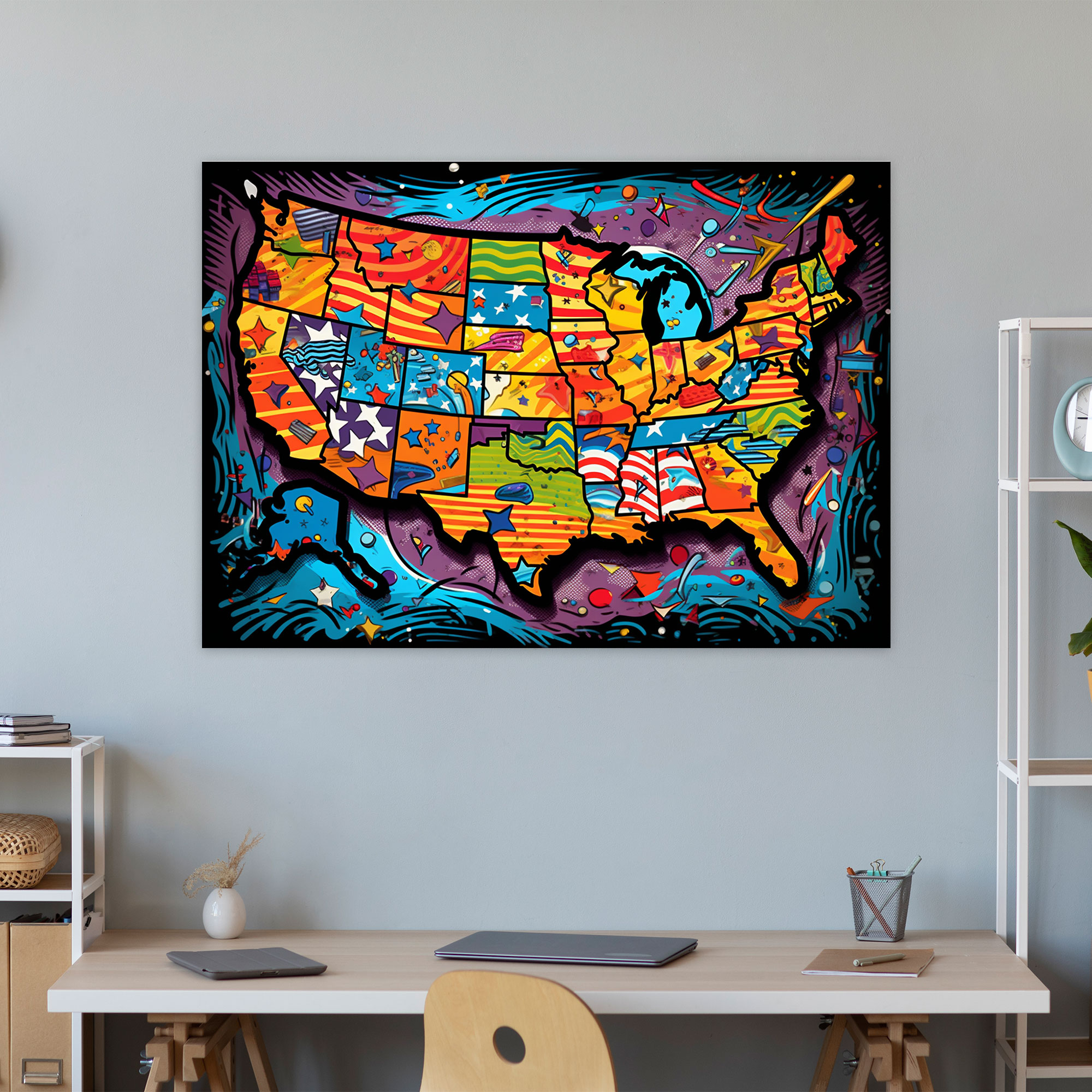 Pop Art United States Of America Map Wall Art - United States Of America Map, Vibrant Colors, Wall Art, Home Decoration
