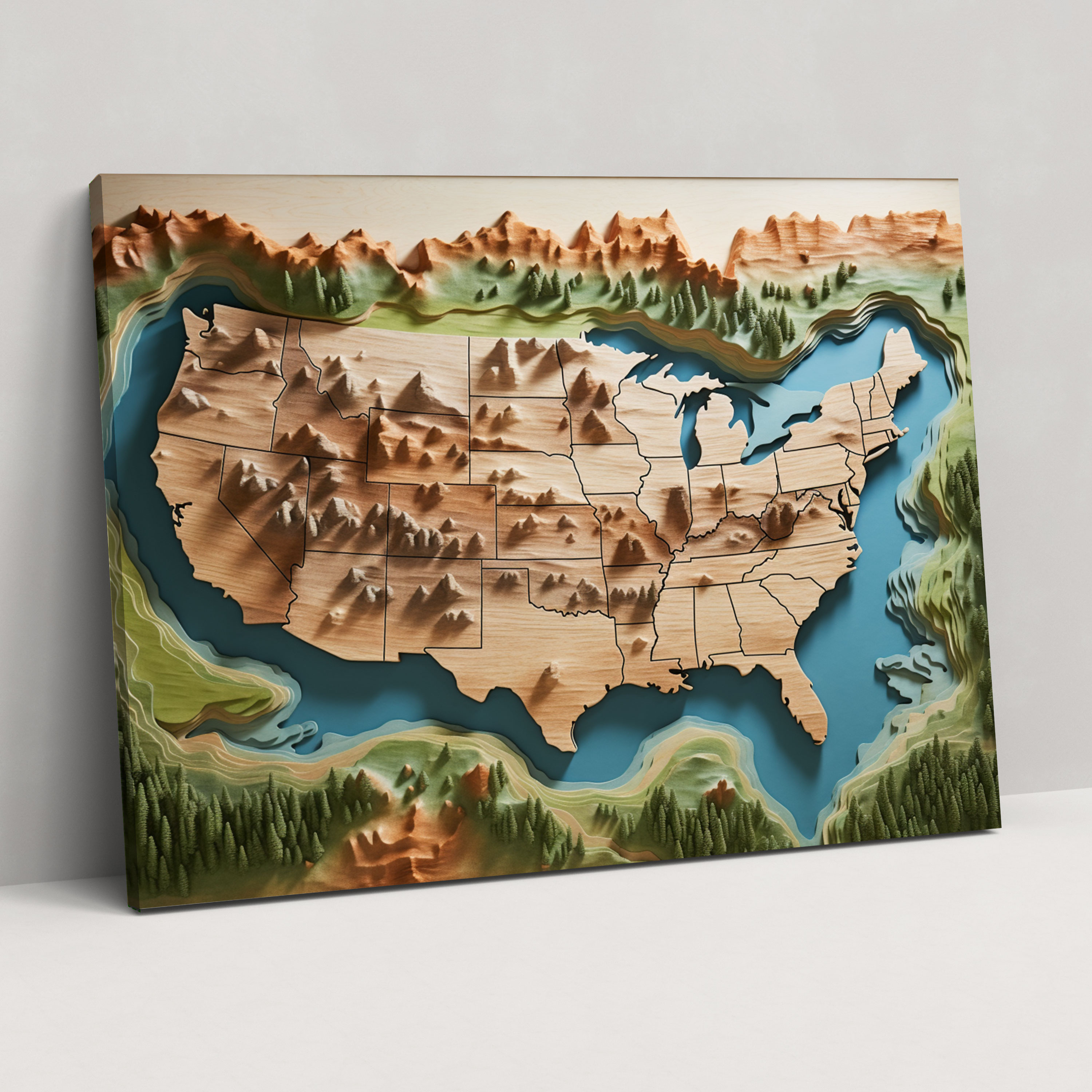 United States Of America Map Canvas Print - Natural Landscape - United States Of America Map, United States Of America Map, Coastlines, Wall Decoration