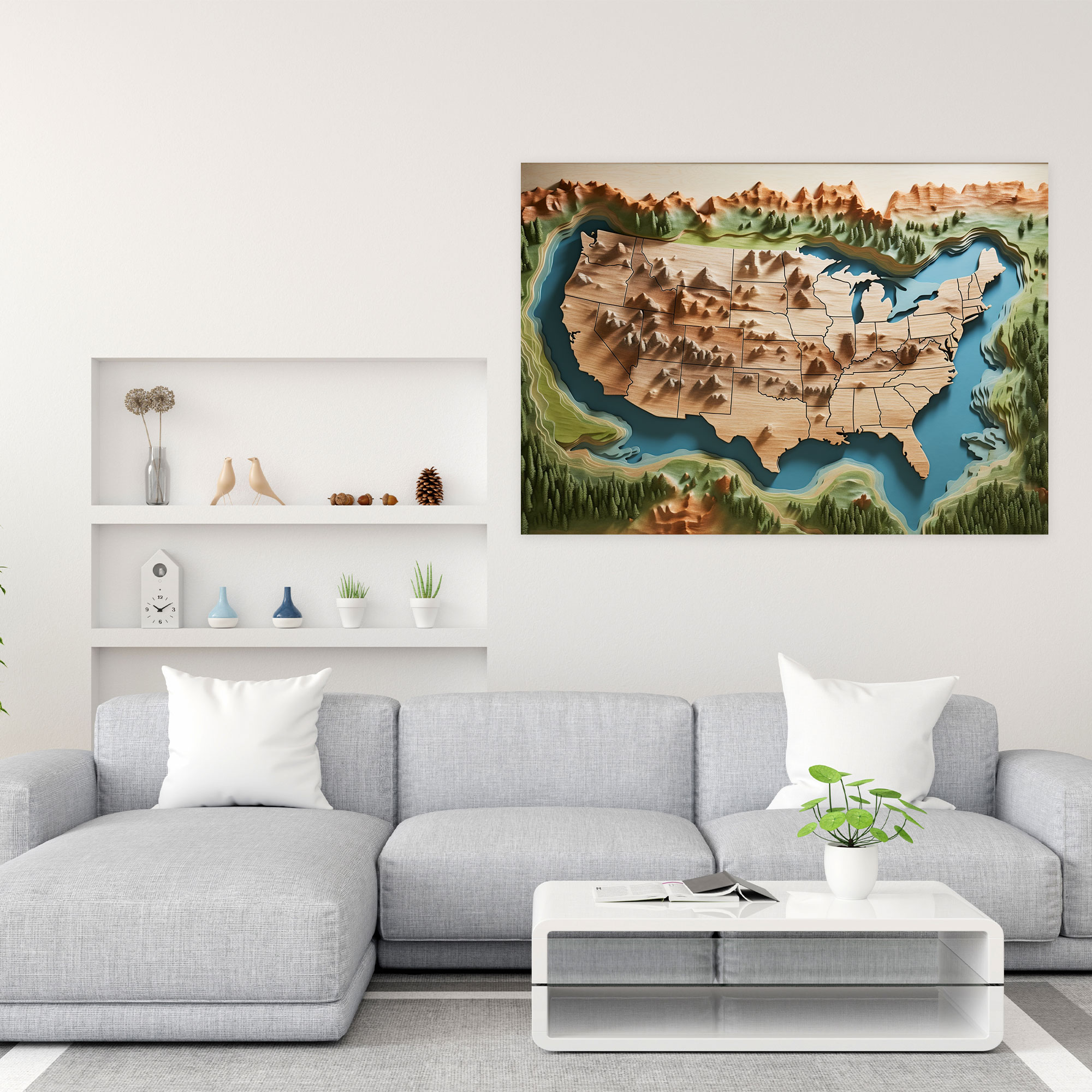 United States Of America Map Canvas Print - Natural Landscape - United States Of America Map, United States Of America Map, Coastlines, Wall Decoration