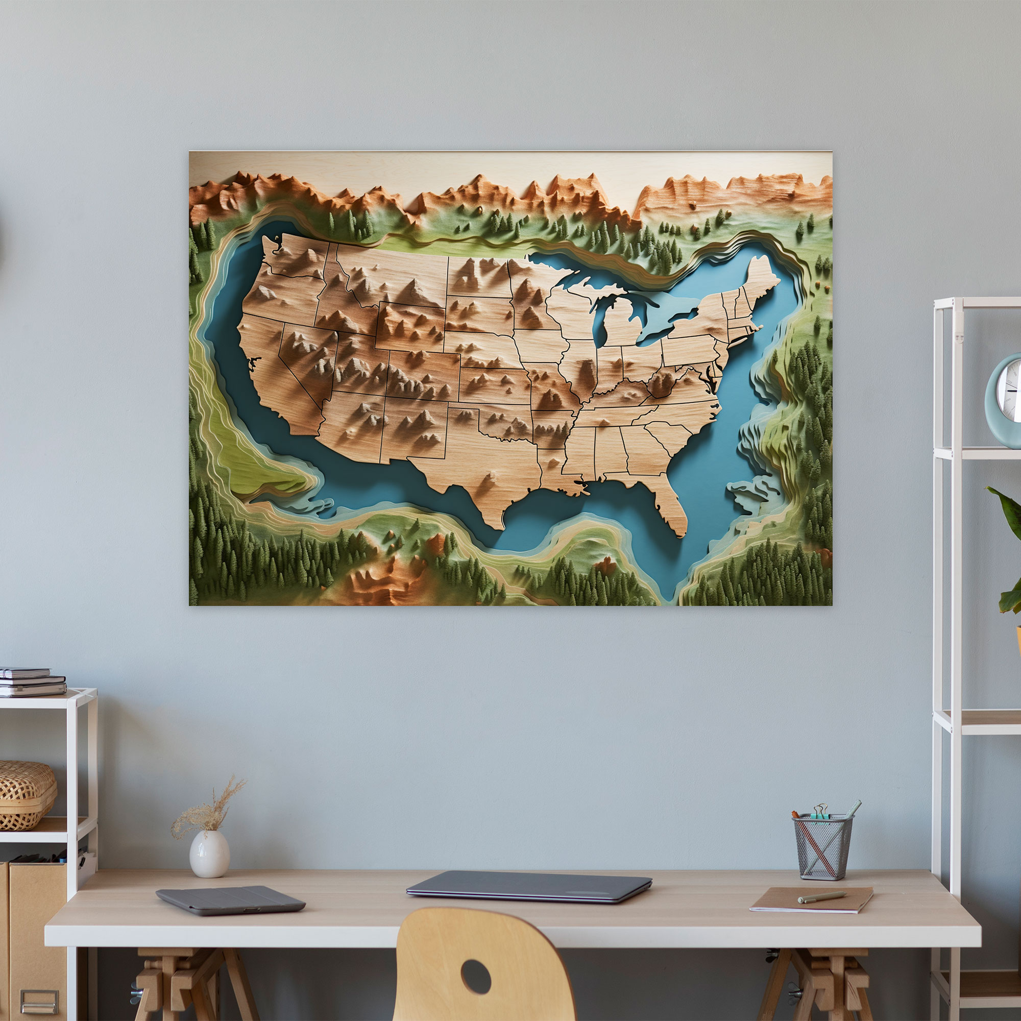 United States Of America Map Canvas Print - Natural Landscape - United States Of America Map, United States Of America Map, Coastlines, Wall Decoration