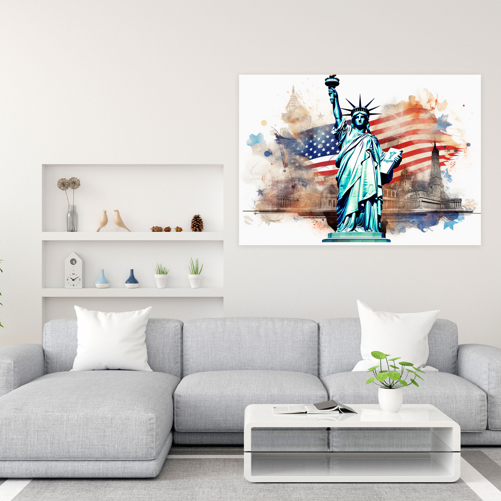 Patriotic United States Of America Map Wall Decoration - United States Of America Map, Symbols, Canvas, Landmarks