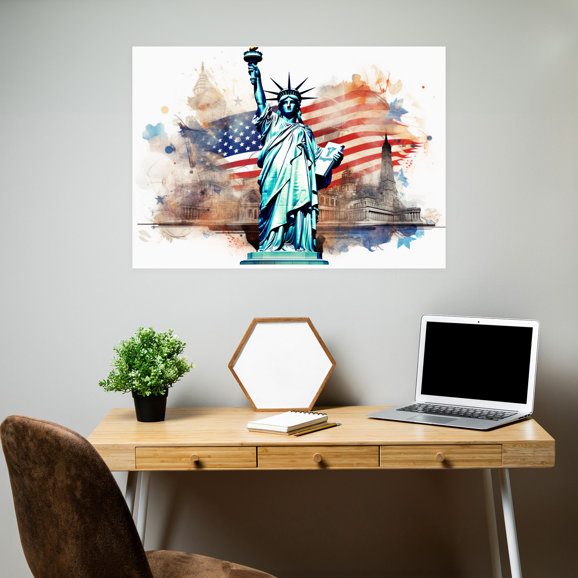 Patriotic United States Of America Map Wall Decoration - United States Of America Map, Symbols, Canvas, Landmarks