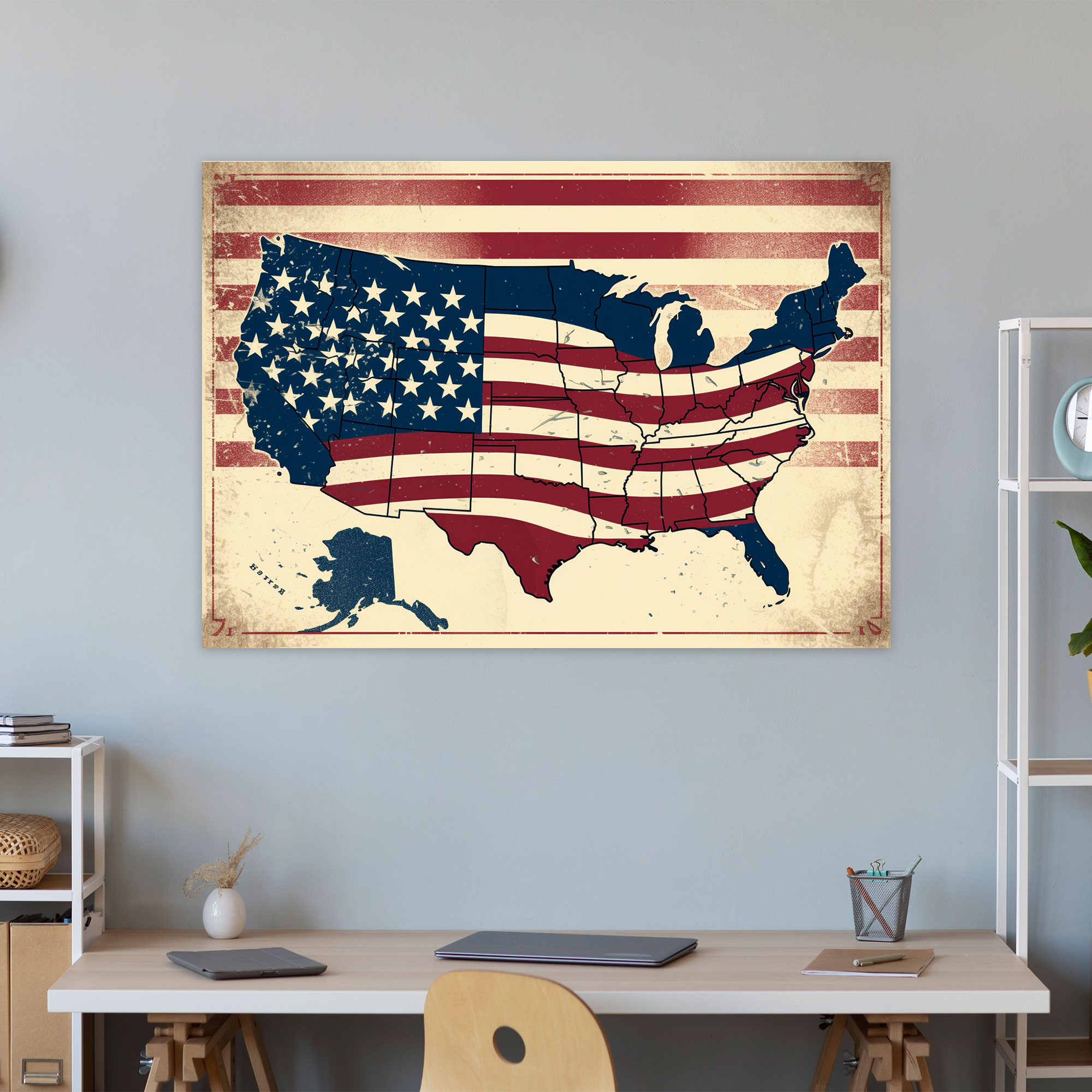 Vintage Amerika Birleşik Devletleri Haritası Duvar Sanatı - Kartpostal Tasarımı - Amerika Birleşik Devletleri Haritası Kanvas Tablo Ev Dekorasyonu