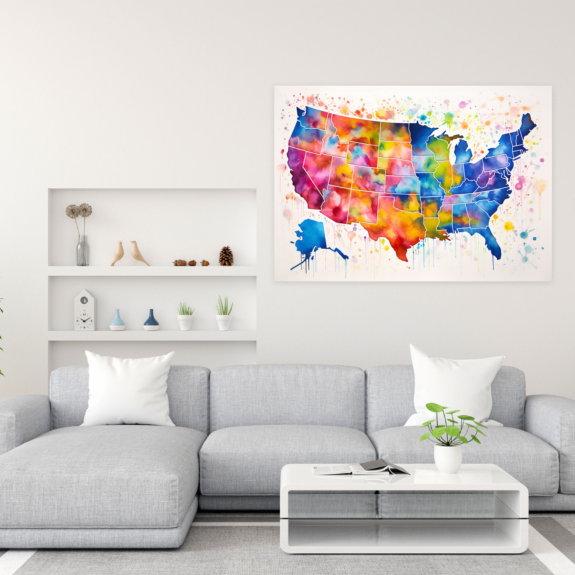 United States Of America Map Canvas Print - United States Of America Map, Wall Art, United States Of America Map, Canvas Print