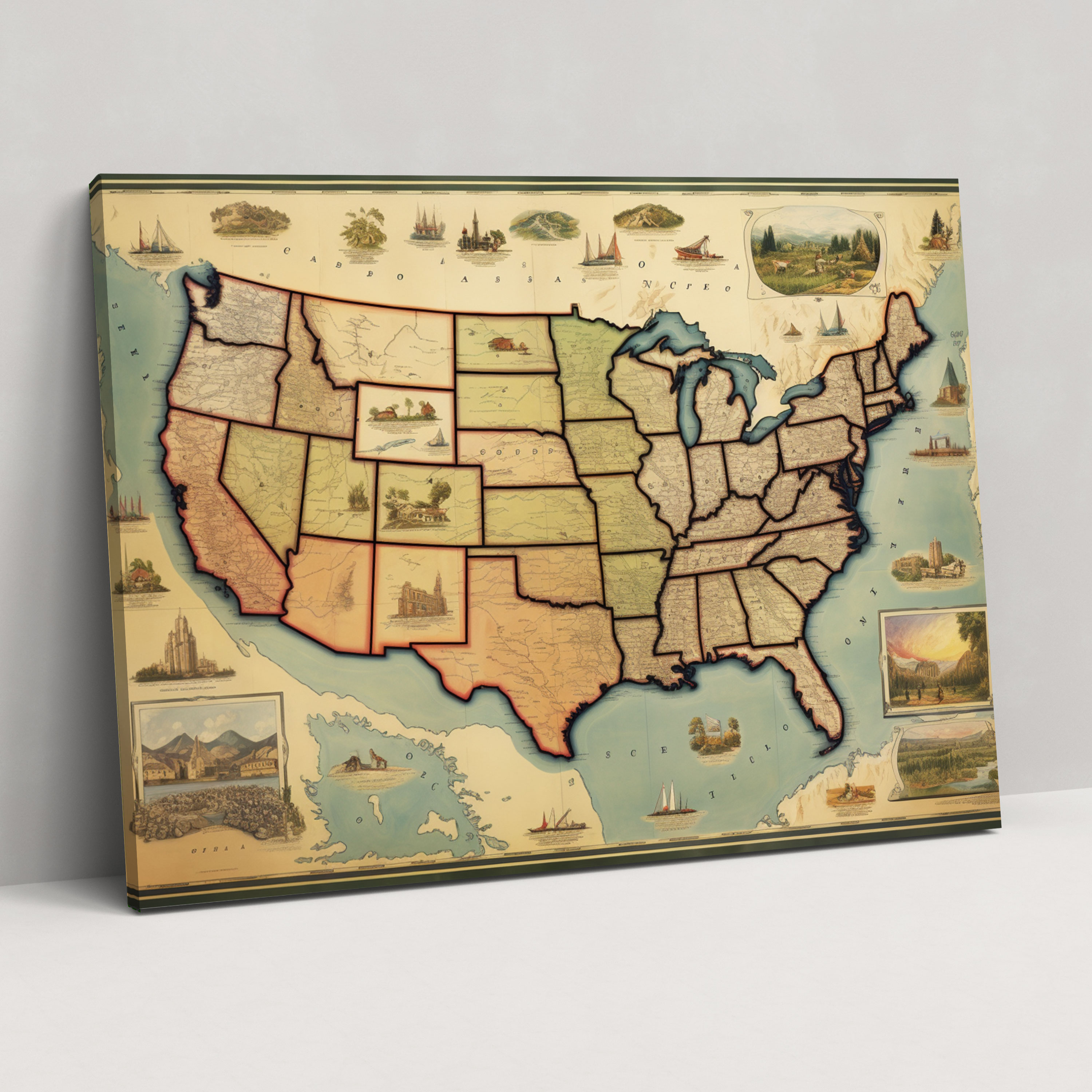 Vintage United States Of America Map Wall Art - United States Of America Map, United States Of America Map, Wall Decoration, Elegance