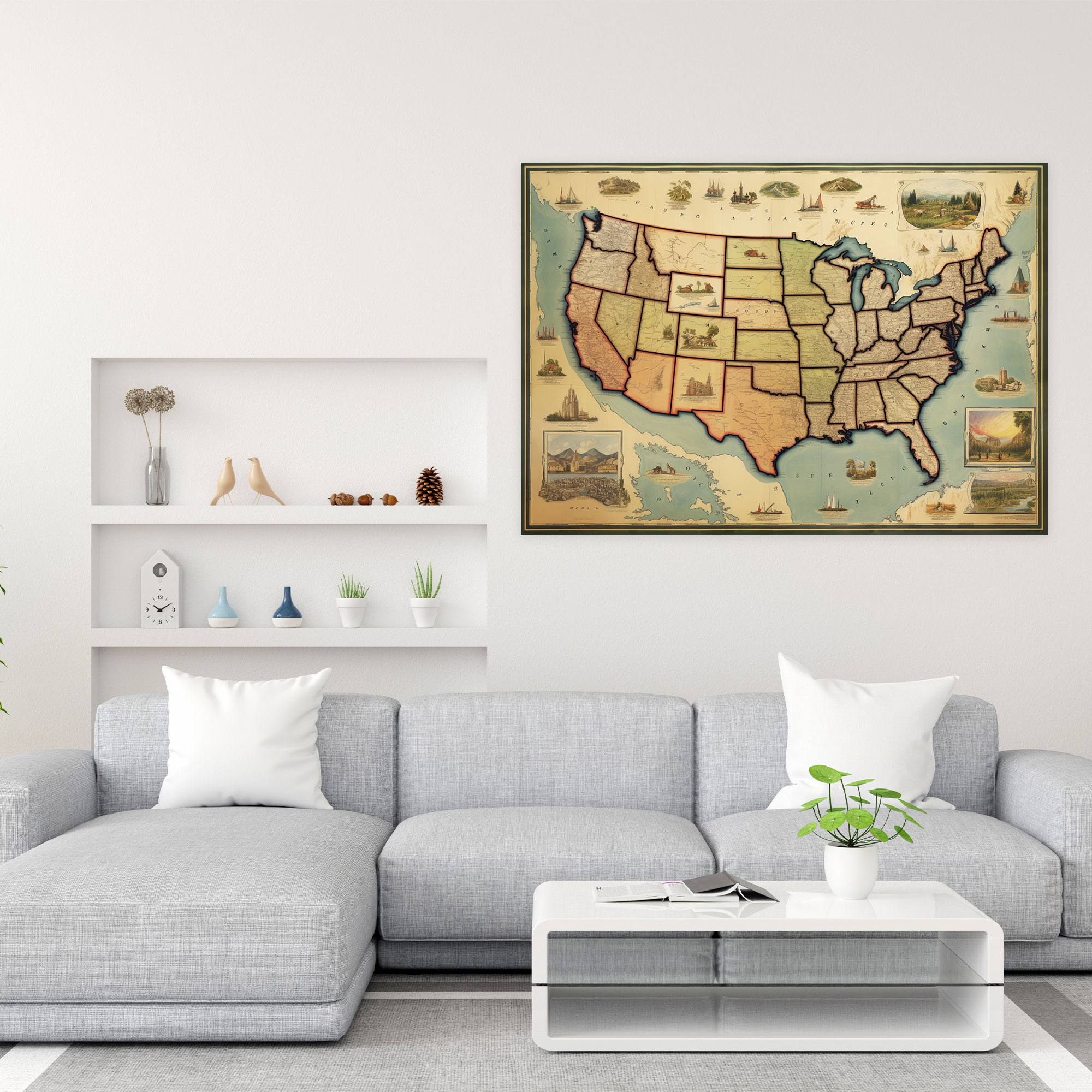 Vintage United States Of America Map Wall Art - United States Of America Map, United States Of America Map, Wall Decoration, Elegance