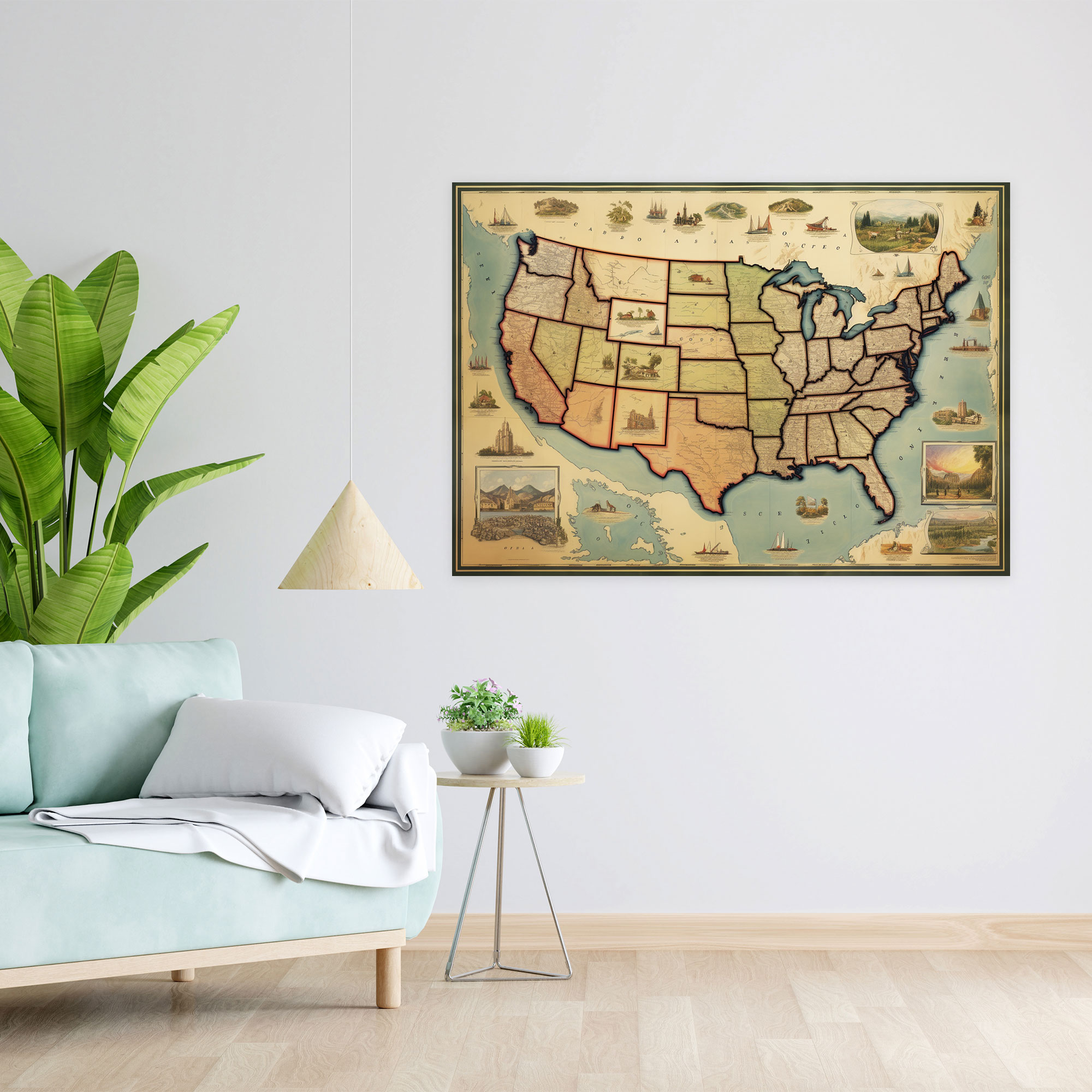 Vintage United States Of America Map Wall Art - United States Of America Map, United States Of America Map, Wall Decoration, Elegance