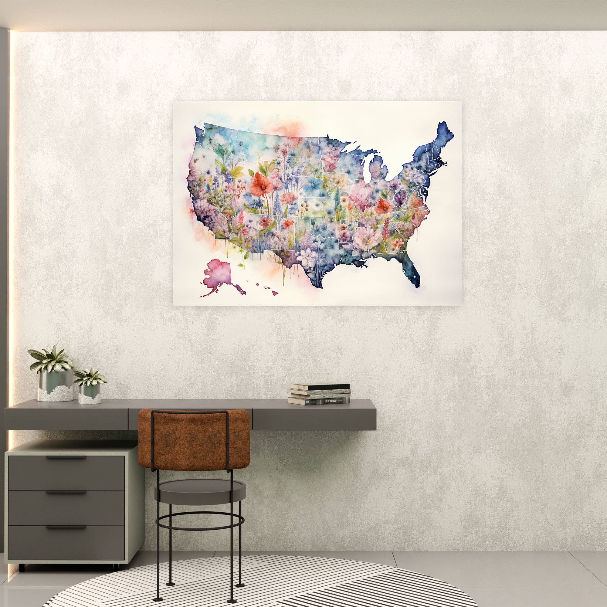Artistic United States Of America Map Canvas Print - United States Of America Map, Wall Decoration, Beauty, Artistic Watercolor Map