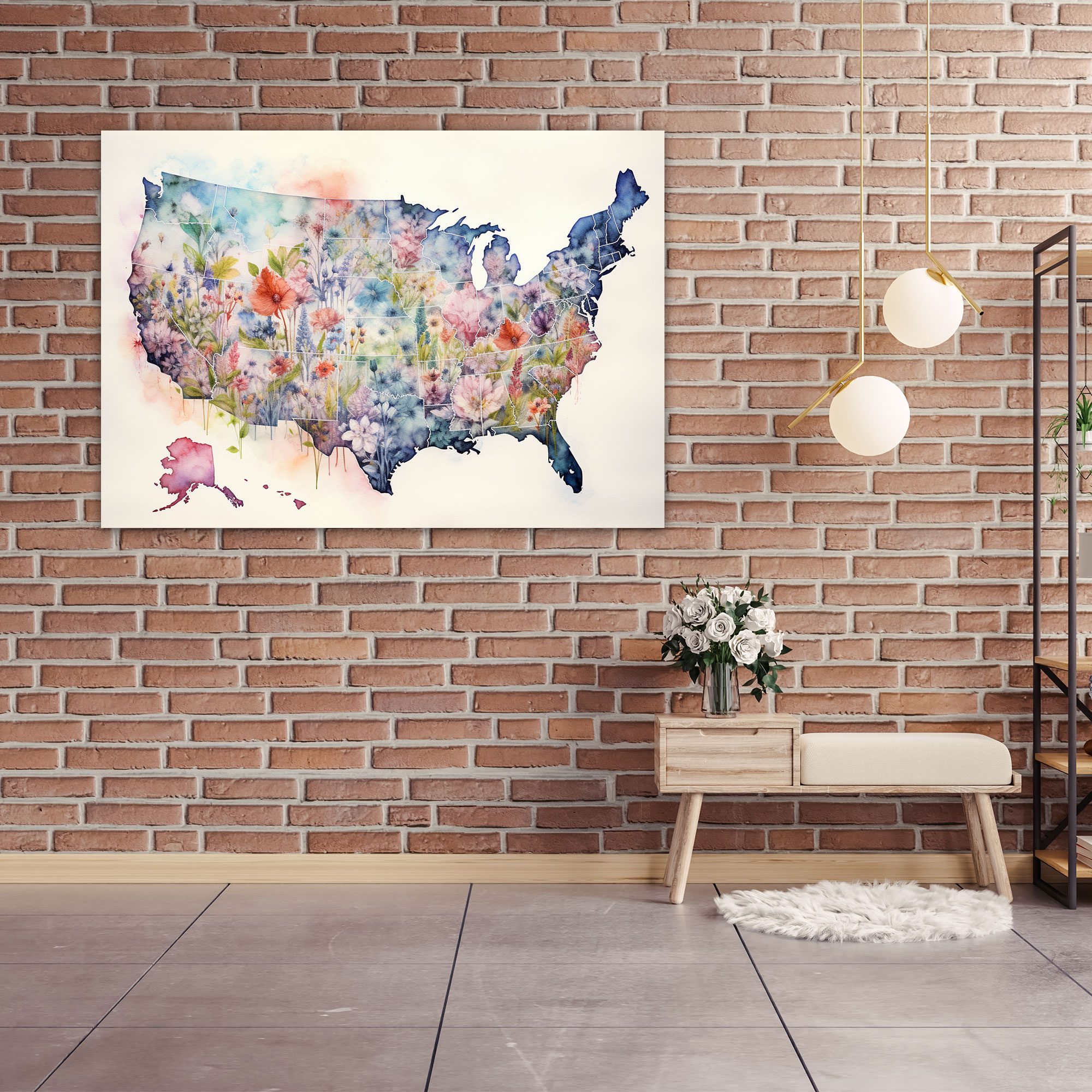 Artistic United States Of America Map Canvas Print - United States Of America Map, Wall Decoration, Beauty, Artistic Watercolor Map