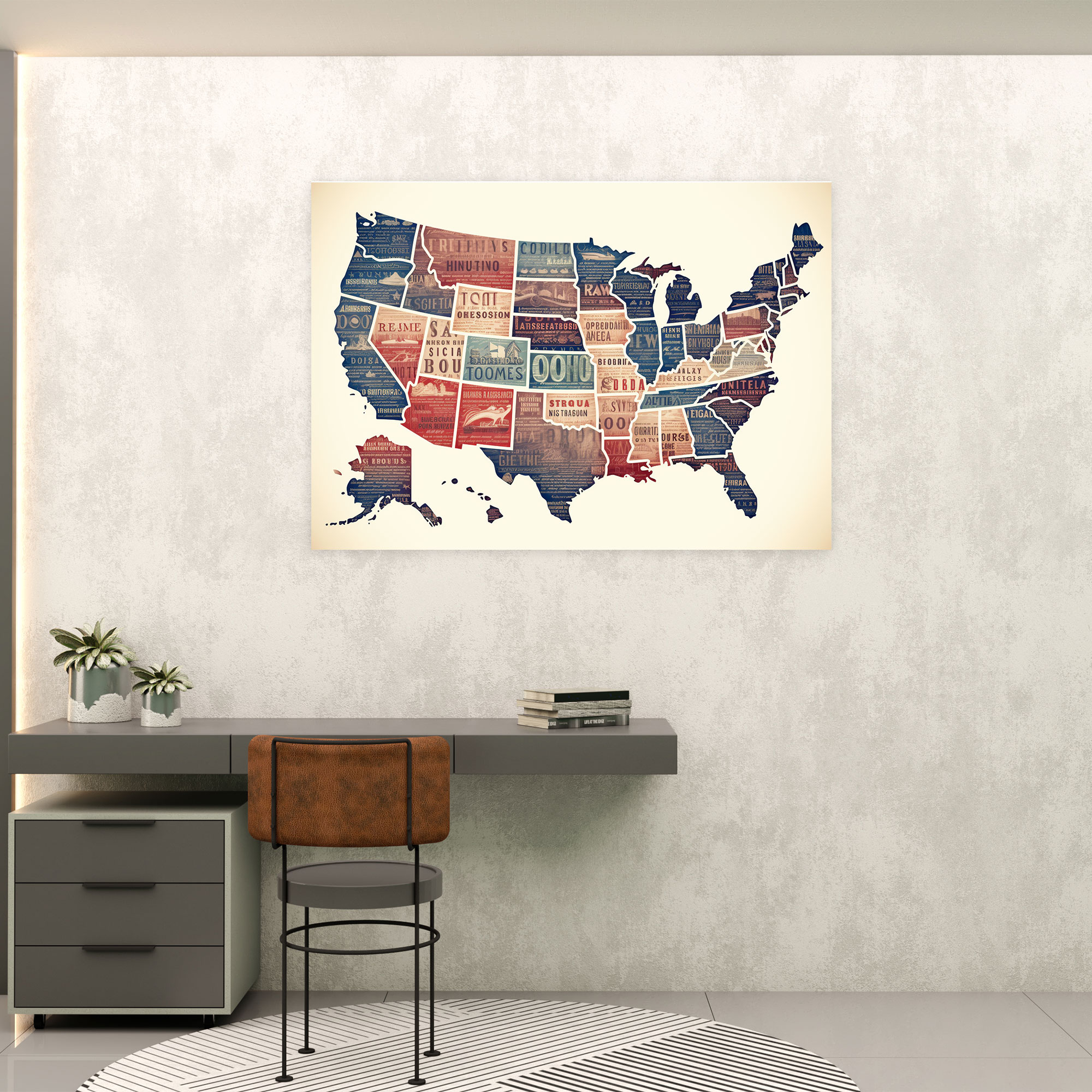 Vintage Typographic United States Of America Map Wall Art - United States Of America Map, Nostalgia, Charming, Canvas