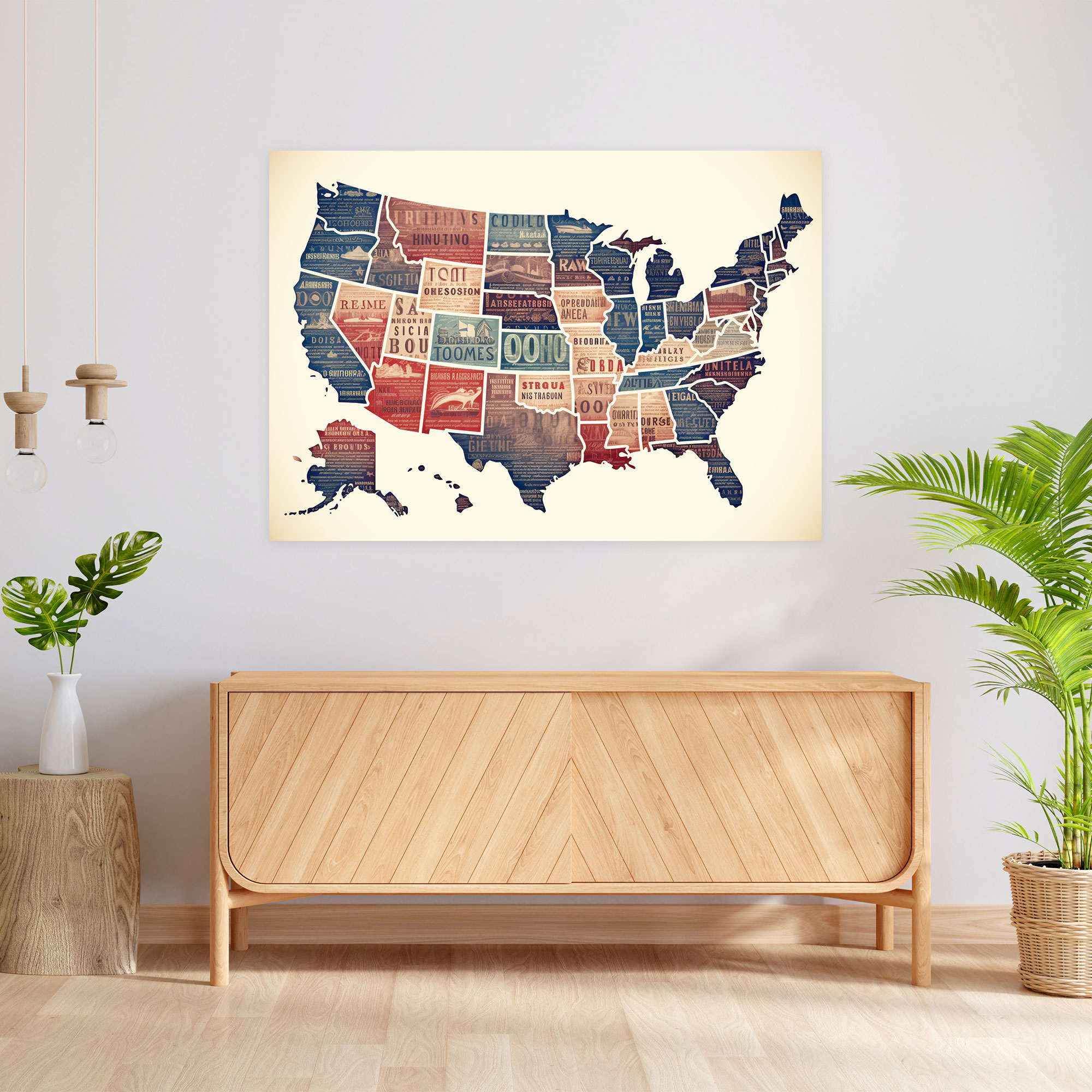 Vintage Typographic United States Of America Map Wall Art - United States Of America Map, Nostalgia, Charming, Canvas