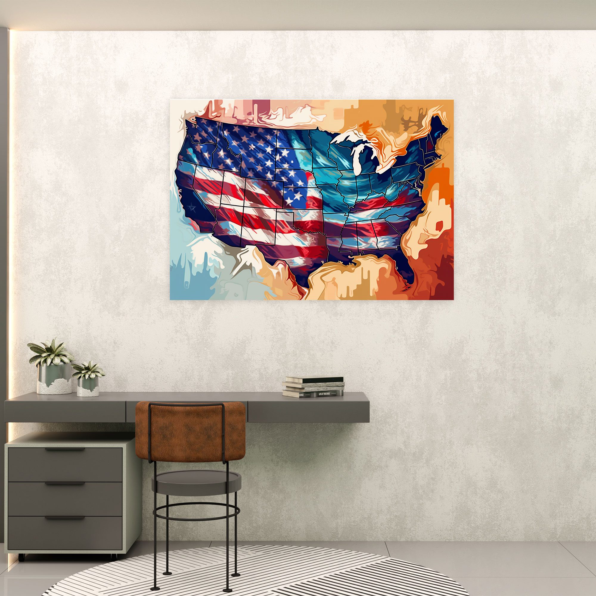 Pop Art United States Of America Map Canvas Print - United States Of America Map, Home Decoration, Wall Decoration, Pop Art Illustration