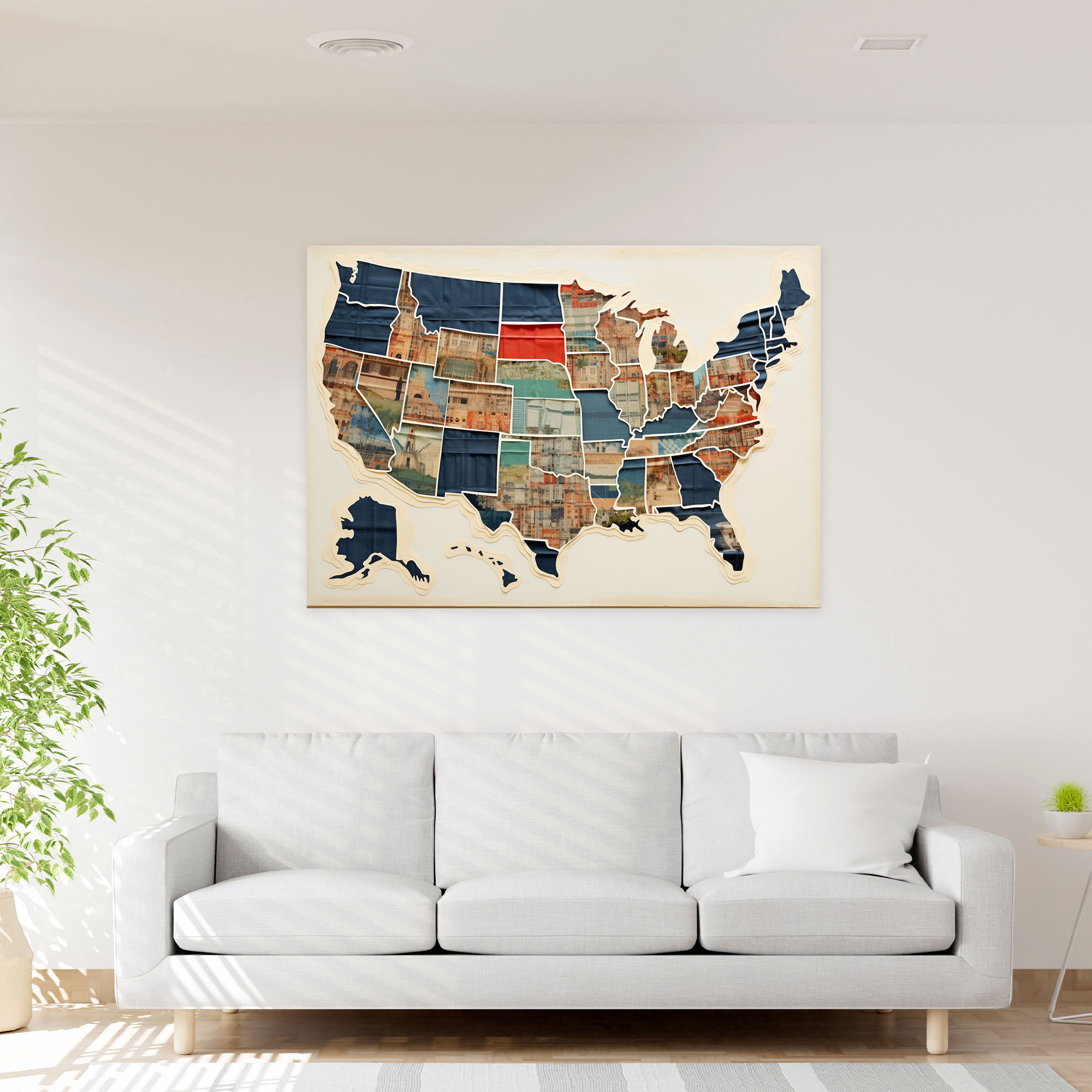 Vintage Postcard United States Of America Map Wall Art - United States Of America Map, Whimsical, Vintage Postcard Collage, Journey