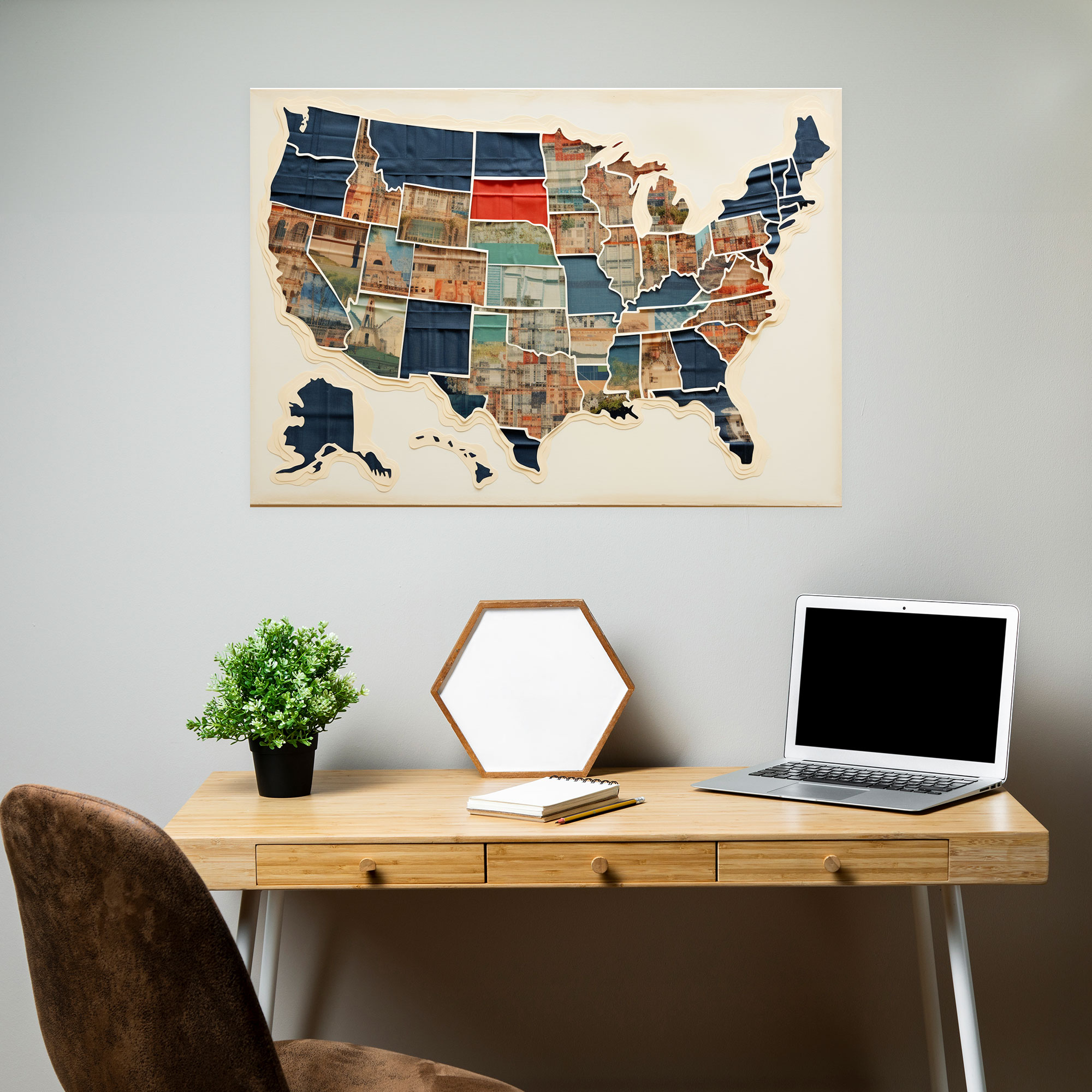 Vintage Postcard United States Of America Map Wall Art - United States Of America Map, Whimsical, Vintage Postcard Collage, Journey