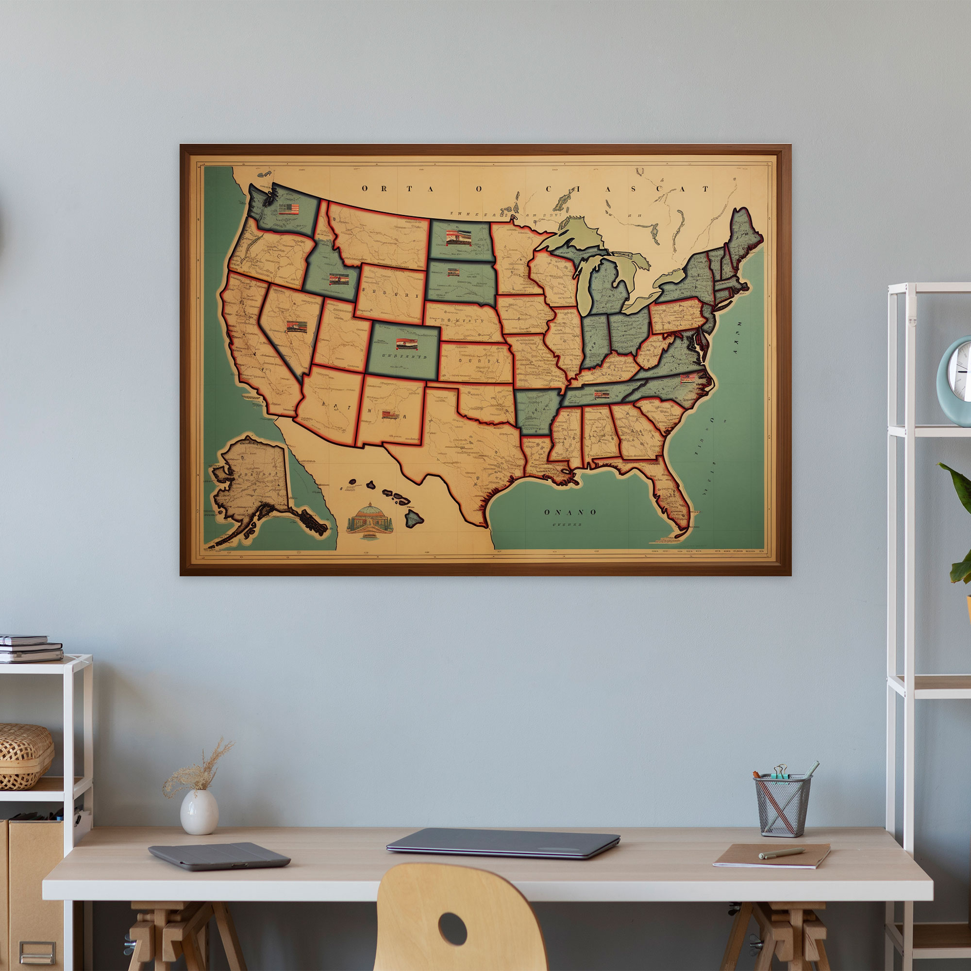 United States Of America Map Wall Art - United States Of America Map, Canvas Print, Home Decoration, Wall Art