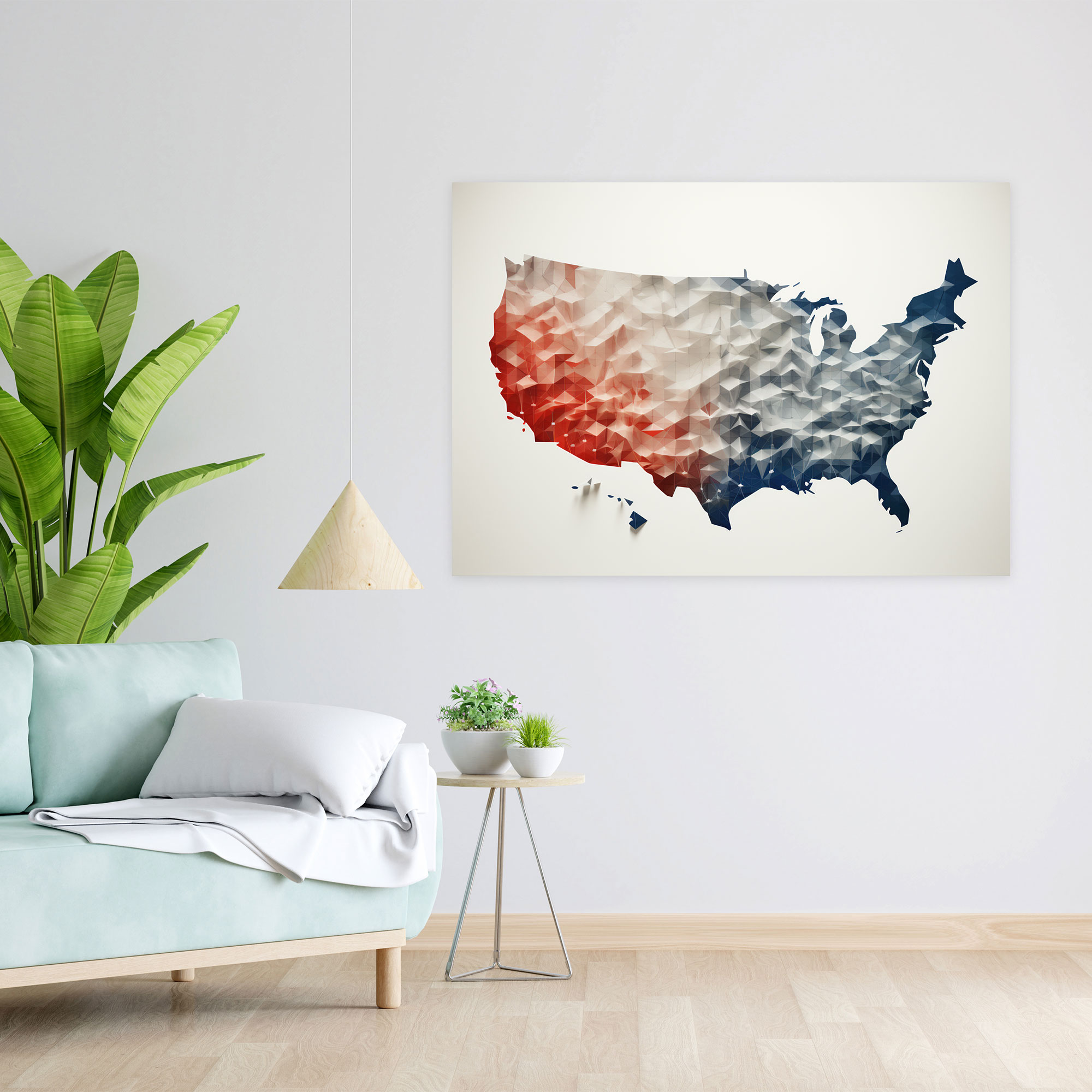Amerika Birleşik Devletleri Haritası Duvar Sanatı - Modern Geometrik İllüstrasyonlu Amerika Birleşik Devletleri Haritası Kanvas Tablo