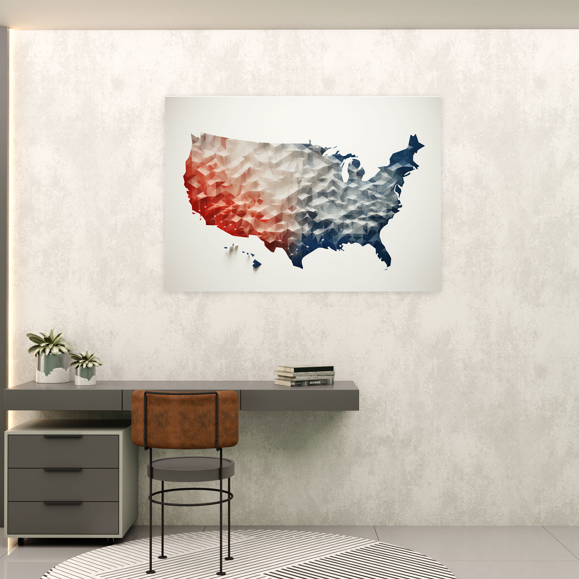 Amerika Birleşik Devletleri Haritası Duvar Sanatı - Modern Geometrik İllüstrasyonlu Amerika Birleşik Devletleri Haritası Kanvas Tablo