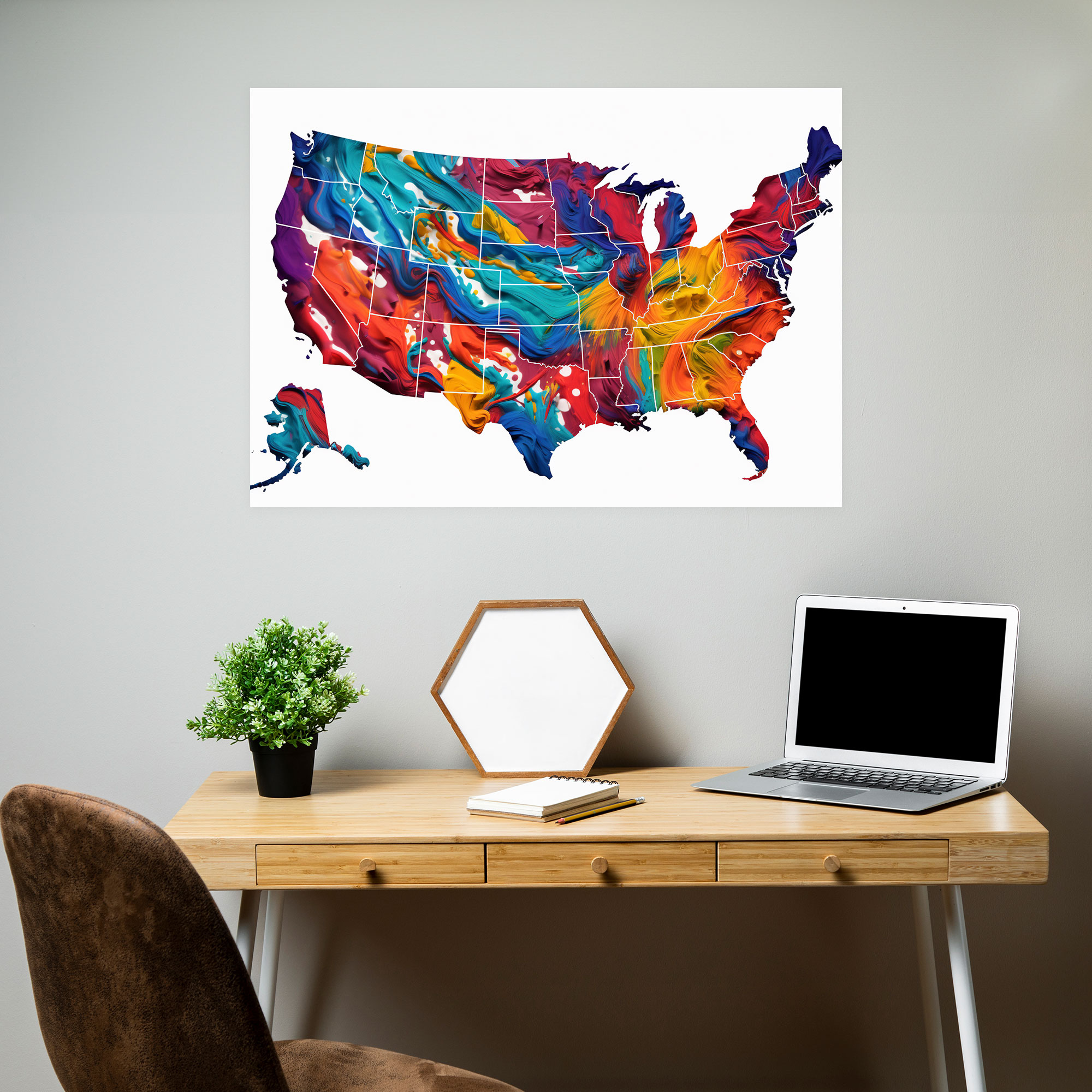 United States Of America Map Canvas Print - United States Of America Map, Wall Decoration, Vibrant, Canvas Print