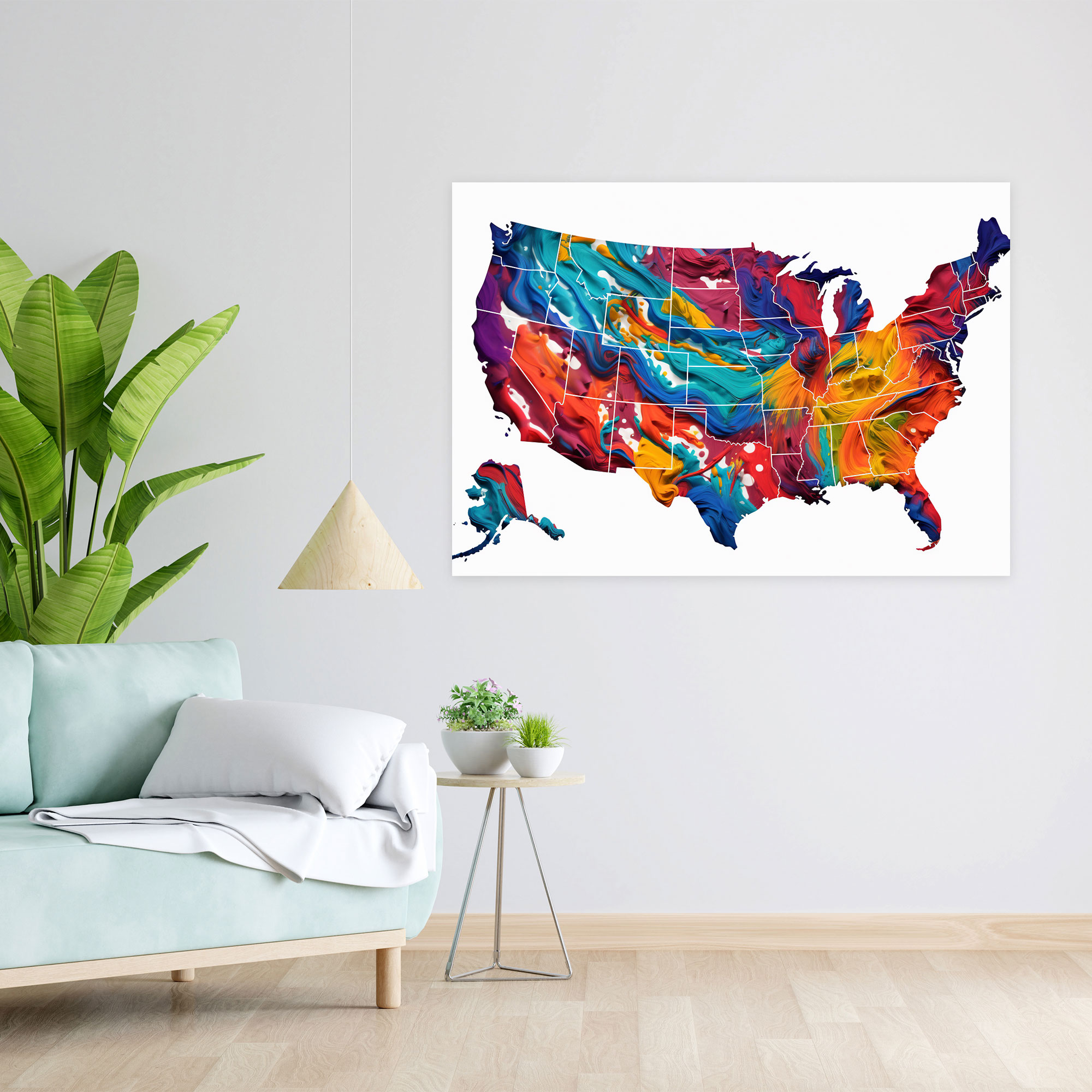 United States Of America Map Canvas Print - United States Of America Map, Wall Decoration, Vibrant, Canvas Print