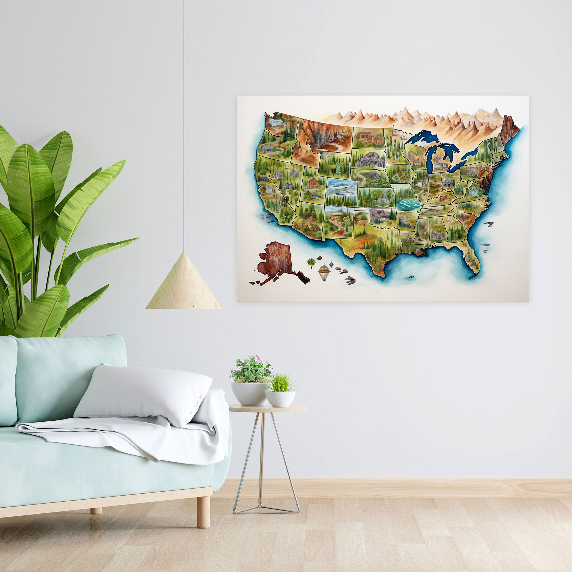 United States Of America Map Canvas Print - United States Of America Map, Canvas, Canvas Print, Watercolor Painting