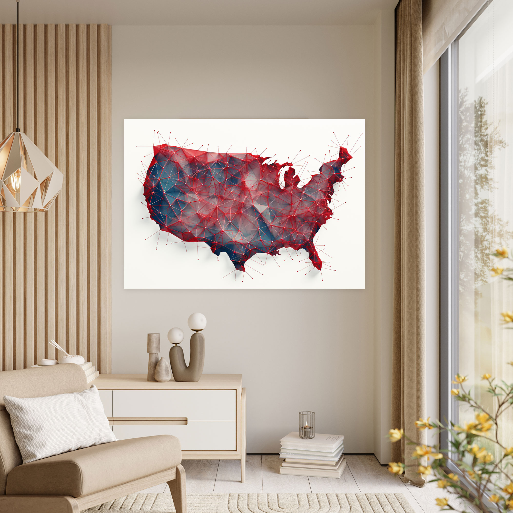 Modern United States Of America Map Wall Art - United States Of America Map, Contemporary Design, Wall Decoration, Canvas Print