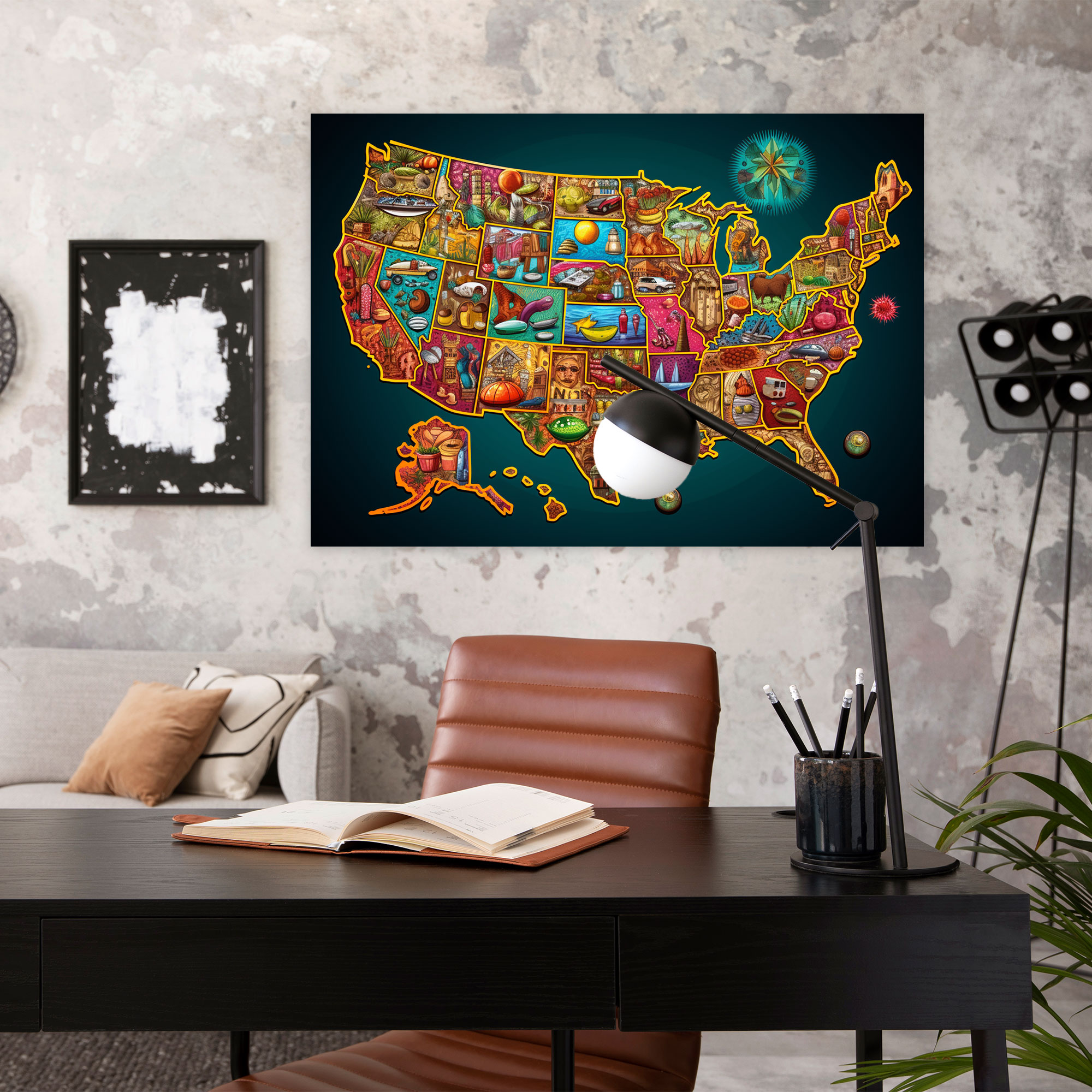 Colorful United States Of America Map Wall Art - United States Of America Map, Canvas Print, Canvas Wall Art, Cultural Symbols