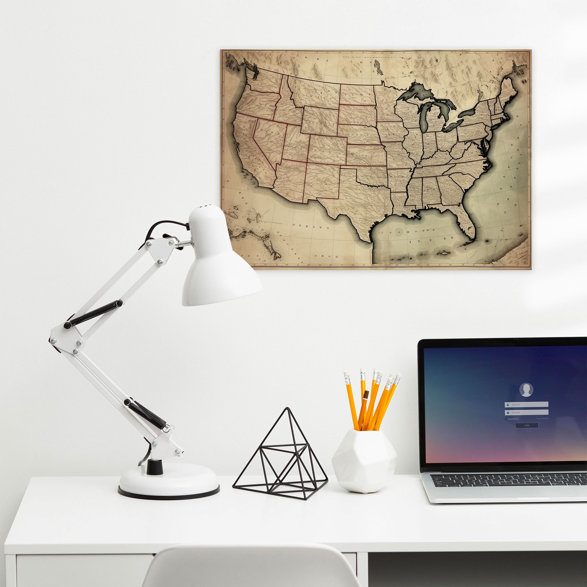 United States Of America Map Wall Art - United States Of America Map, Detailed Engravings, Canvas Wall Art, Wall Decoration