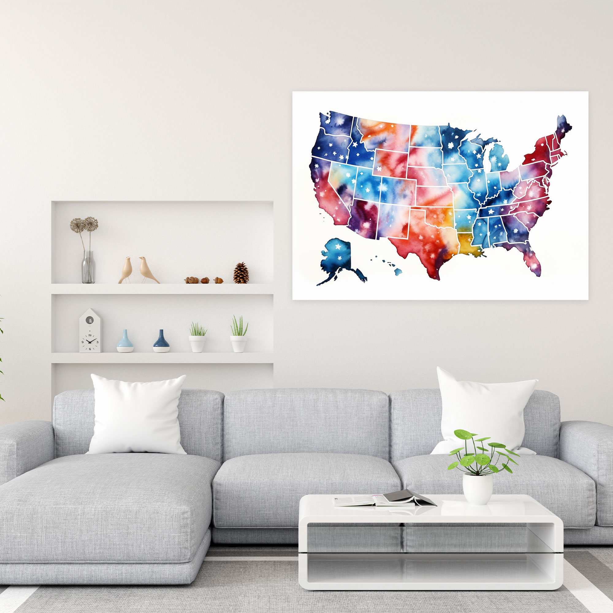 Colorful United States Of America Map Wall Decoration - United States Of America Map, Wall Art, Delicate Touch, Colorful Map