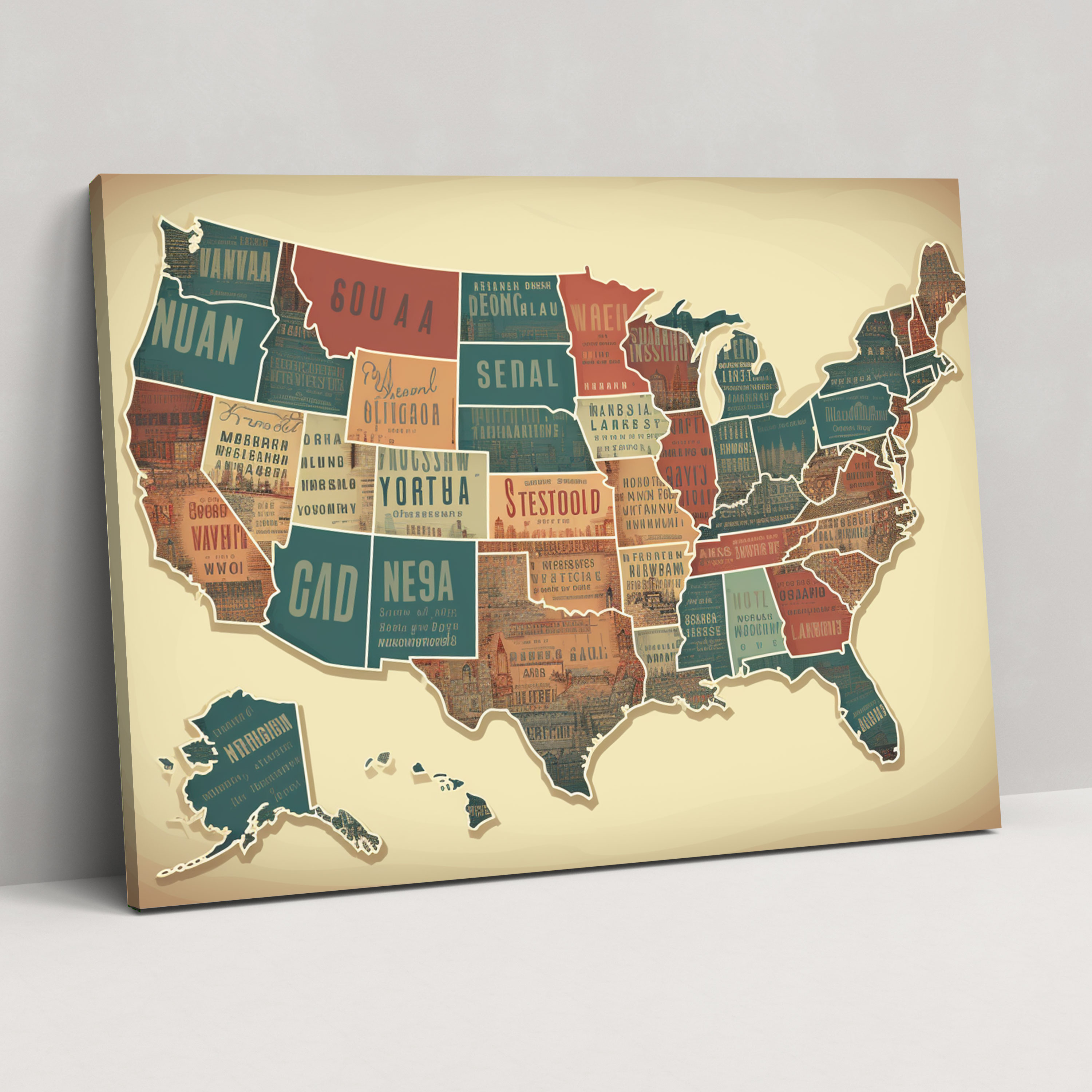 Vintage-Style United States Of America Map Wall Art - United States Of America Map, Canvas Wall Art, Canvas Print, Vintage-Style Map