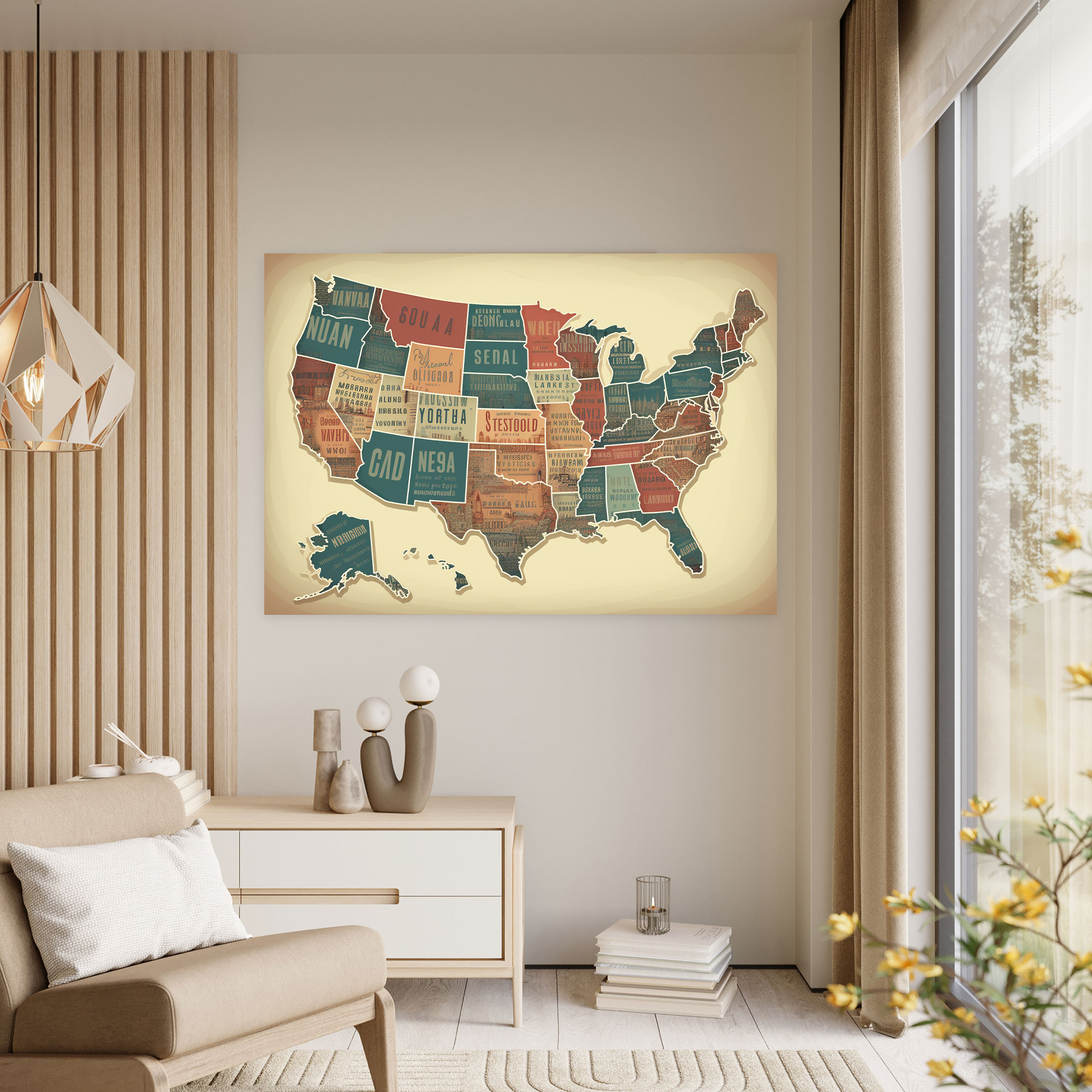 Vintage-Style United States Of America Map Wall Art - United States Of America Map, Canvas Wall Art, Canvas Print, Vintage-Style Map