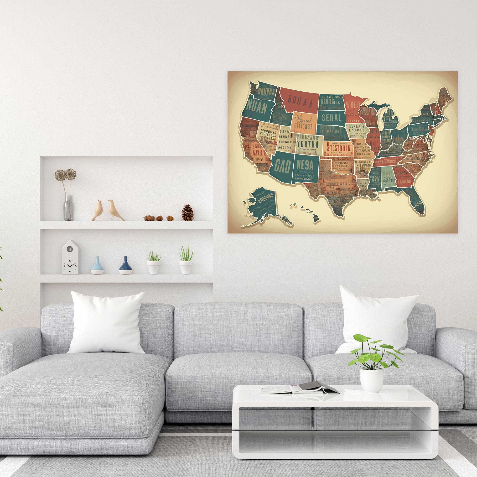 Vintage-Style United States Of America Map Wall Art - United States Of America Map, Canvas Wall Art, Canvas Print, Vintage-Style Map