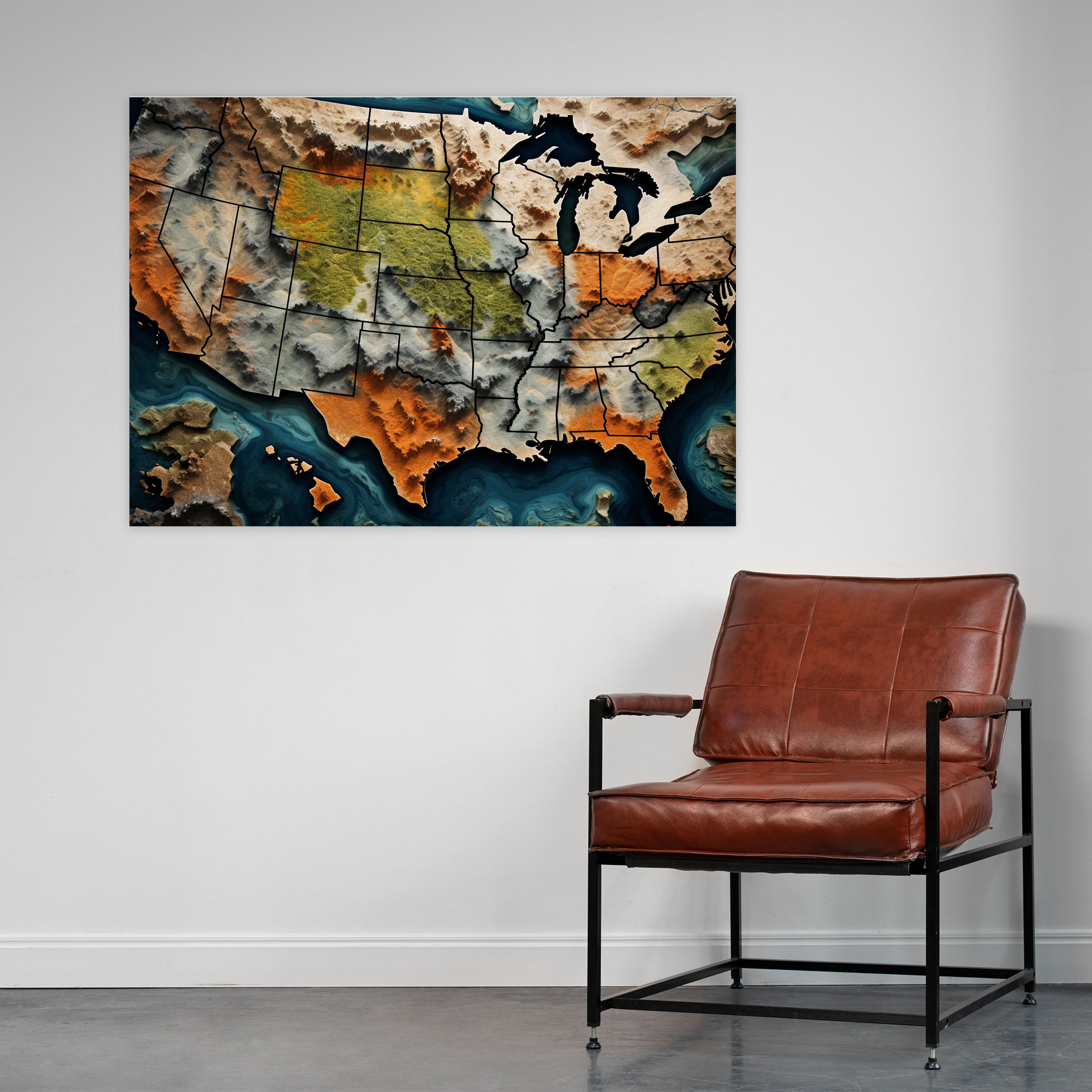 Aerial View Of United States Of America Map Canvas Print - United States Of America Map, Canvas, Stunning Detail, Canvas Wall Art
