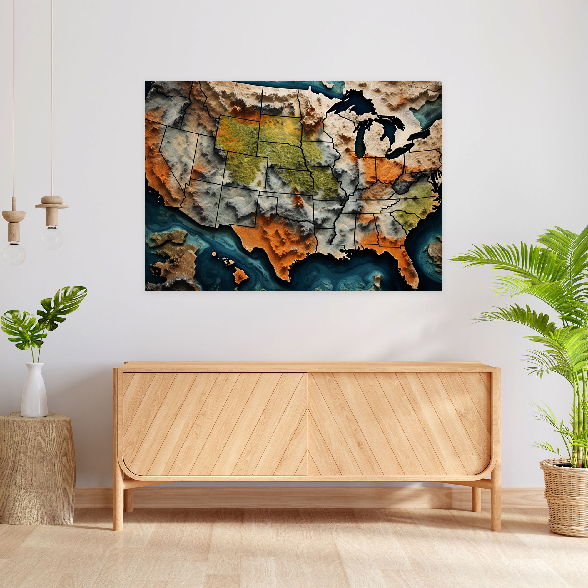 Aerial View Of United States Of America Map Canvas Print - United States Of America Map, Canvas, Stunning Detail, Canvas Wall Art