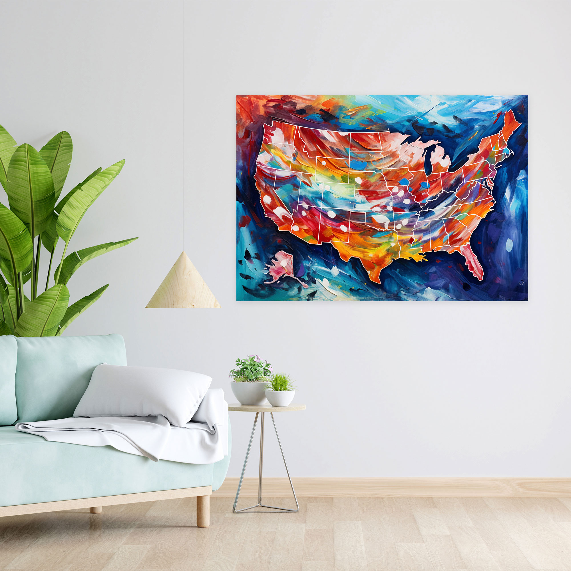 United States Of America Map Wall Art - United States Of America Map, Wall Decoration, Abstract Painting, Canvas