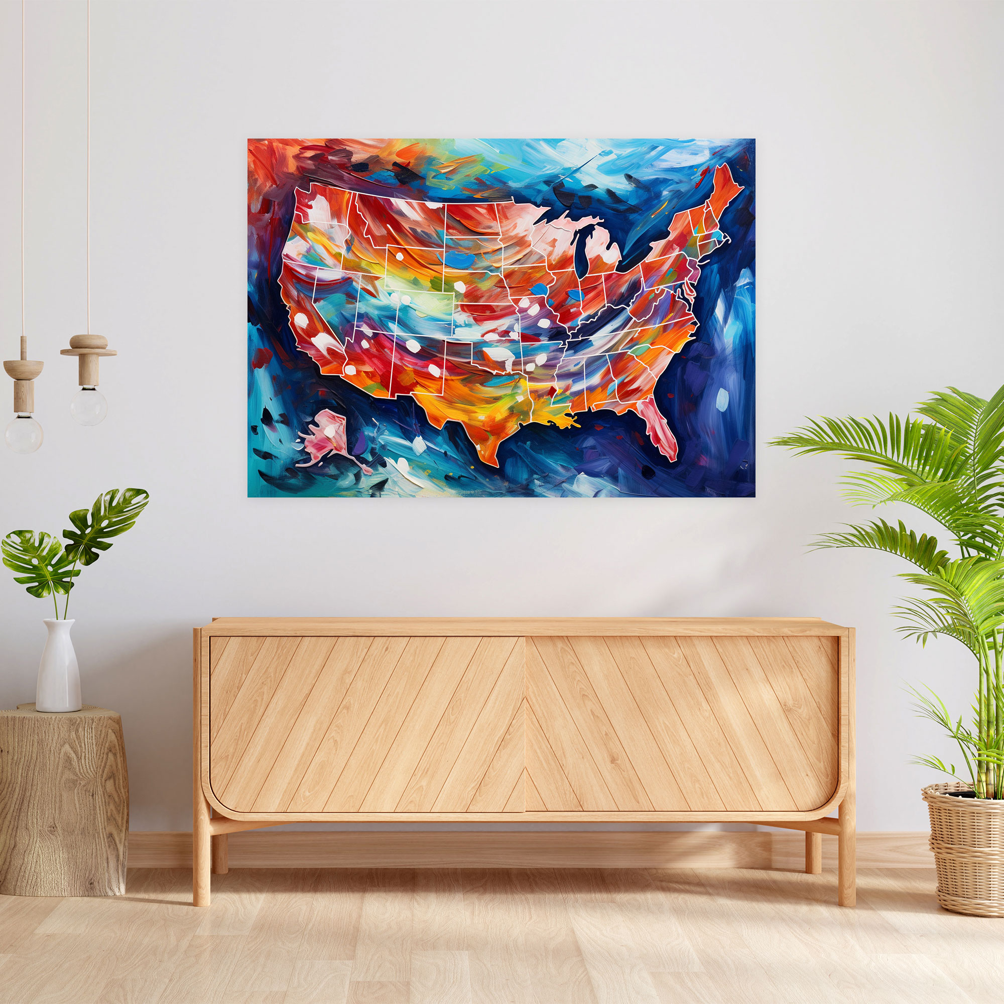 United States Of America Map Wall Art - United States Of America Map, Wall Decoration, Abstract Painting, Canvas