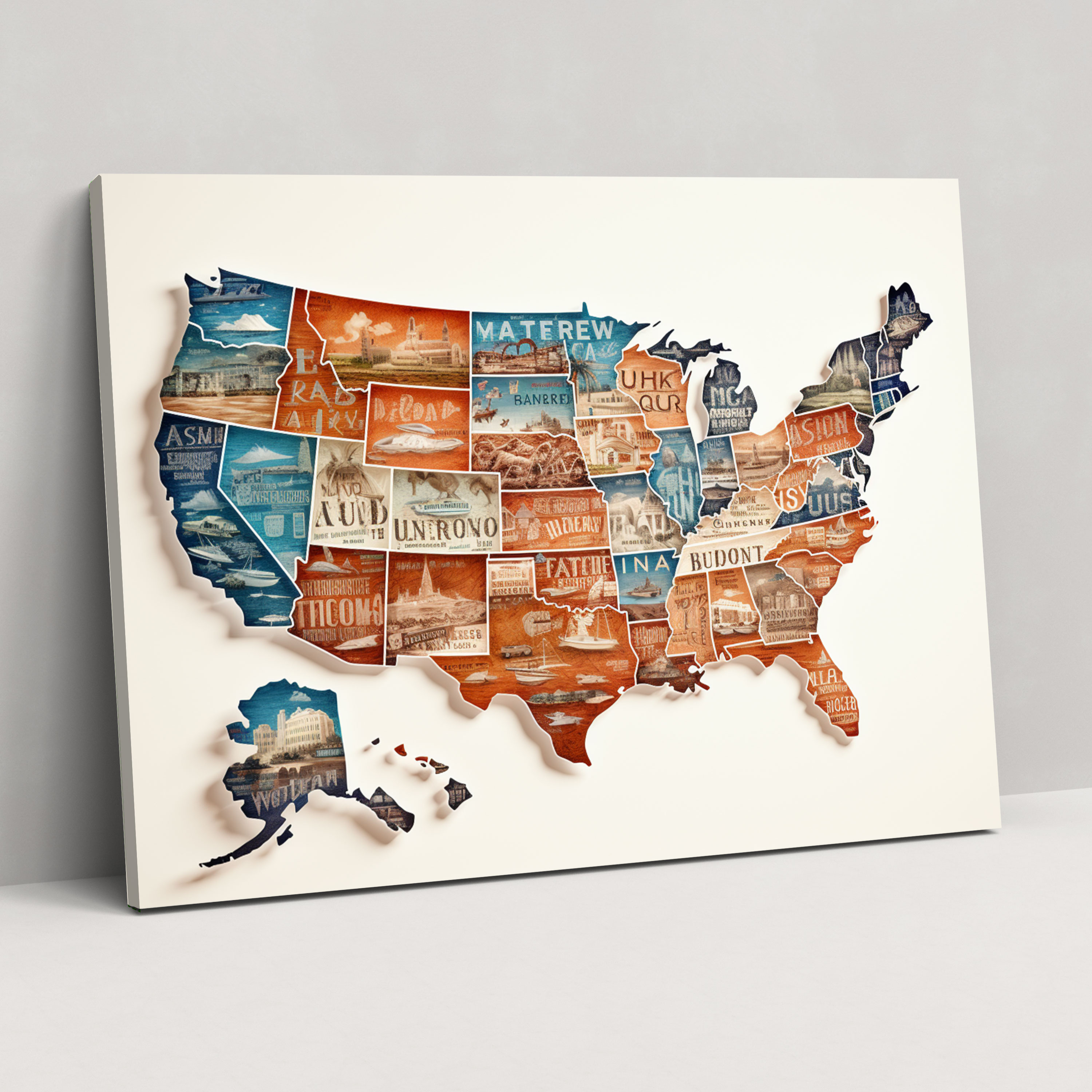 United States Of America Map Wall Art - United States Of America Map, United States Of America Map, Artistic Lettering, Wall Decoration